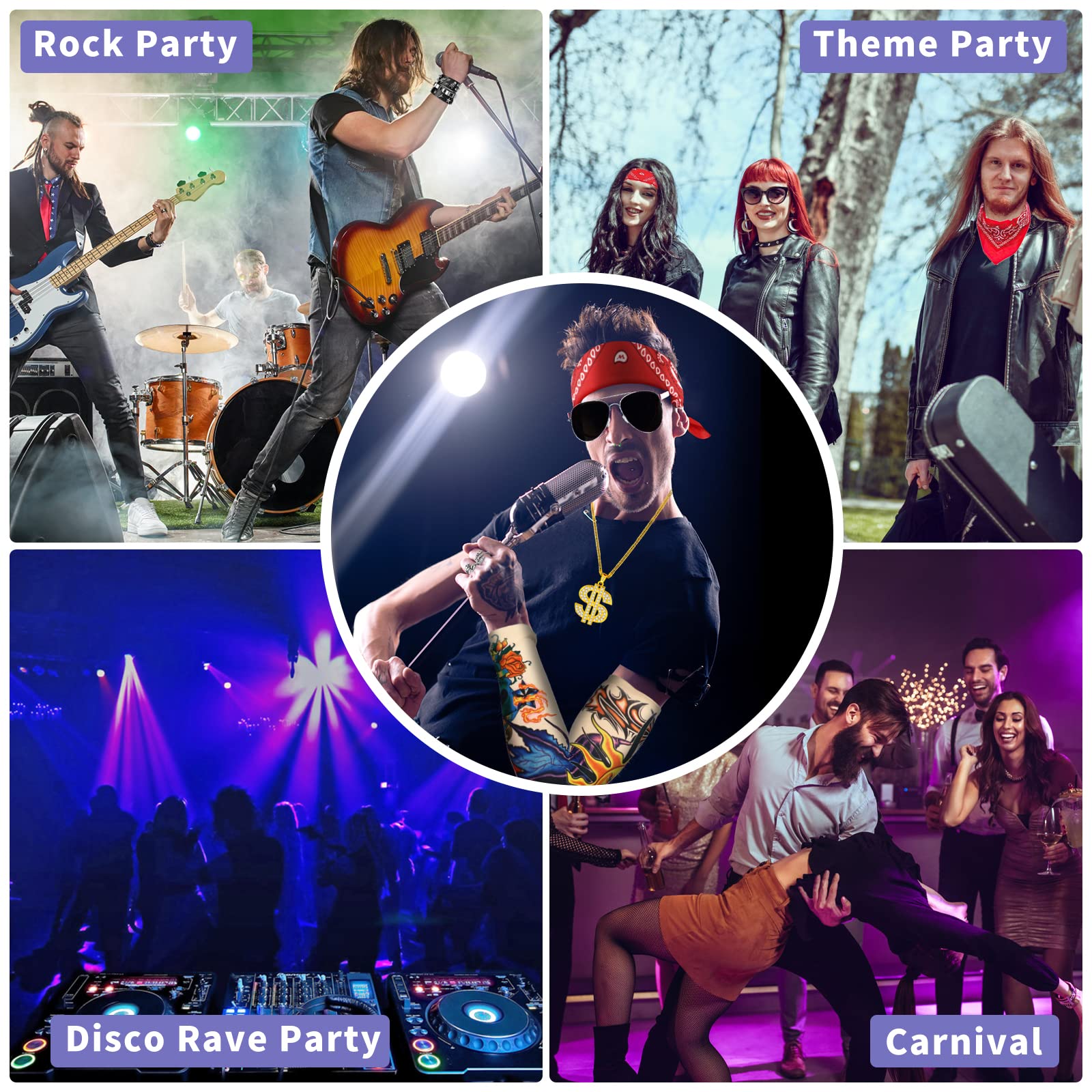 Hysagtek 11 szt. Rocker Fantazyjna sukienka akcesoria dla dorosłych mężczyźni kobiety punk rock kostium gwiazdy rocka zestaw metalowy kostium rockowy 70s 80s 90s na imprezę karnawał artykuły