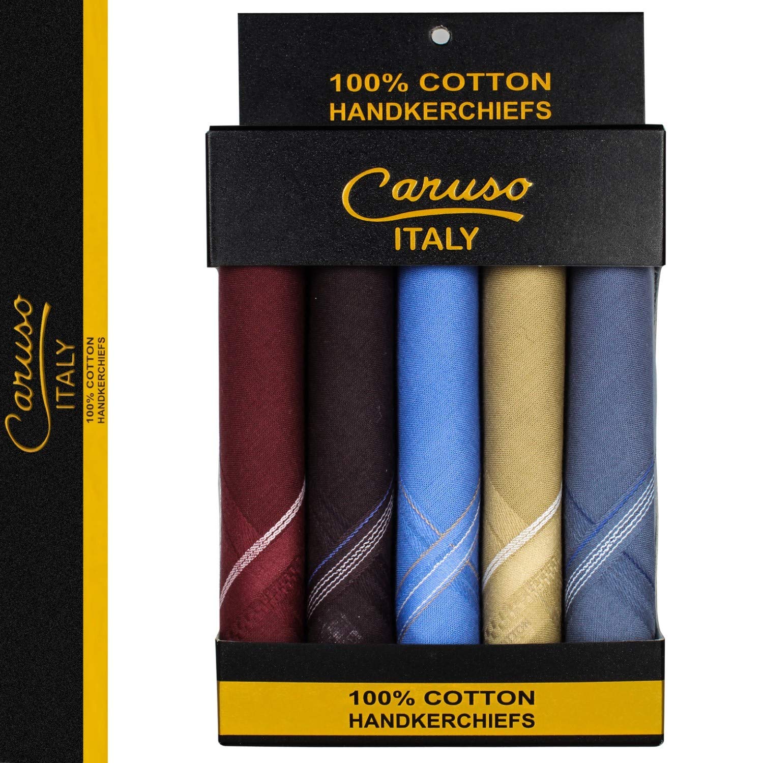 Caruso Italy Luxuriöses Herren-Taschentuch aus 100 % reiner Baumwolle, dunkle Basis mit farbigem Rand