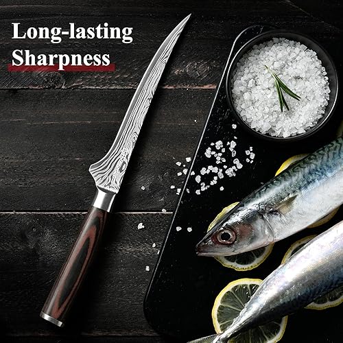 Miniatura 4 de Sunnecko Cuchillo deshuesador para cortar carne, cuchillo de filete de 6 pulgadas con funda, cuchillo de pesca de acero inoxidable de alto carbono,