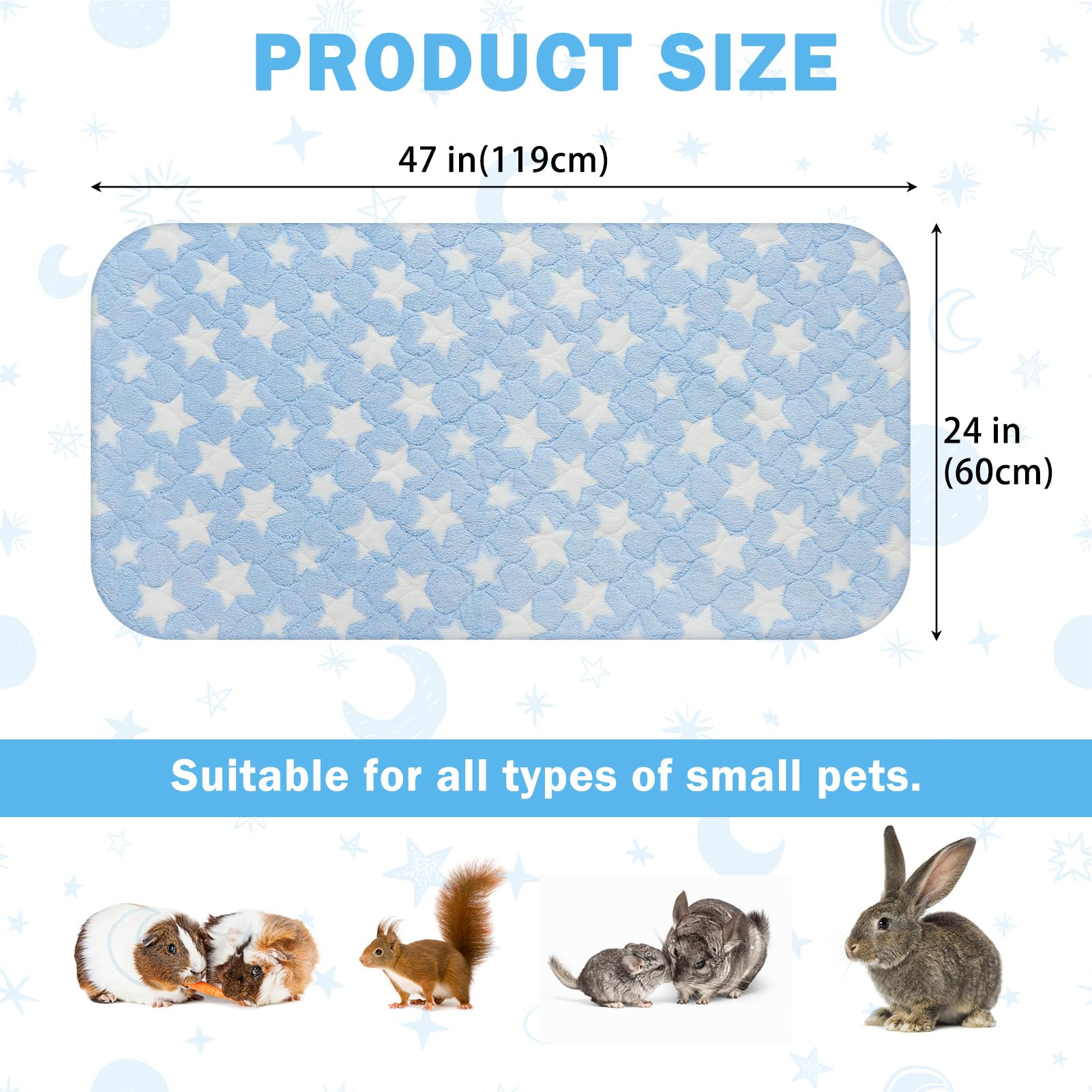 Scenereal Kleintier-Bettmatte, Meerschweinchen-Fleece-Käfigeinlagen mit niedlichem Sternmuster, weiche und warme Haustier-Bettwäsche, Schlafunterlage für Kaninchen, Ratten, Igel, Zuckergleiter,