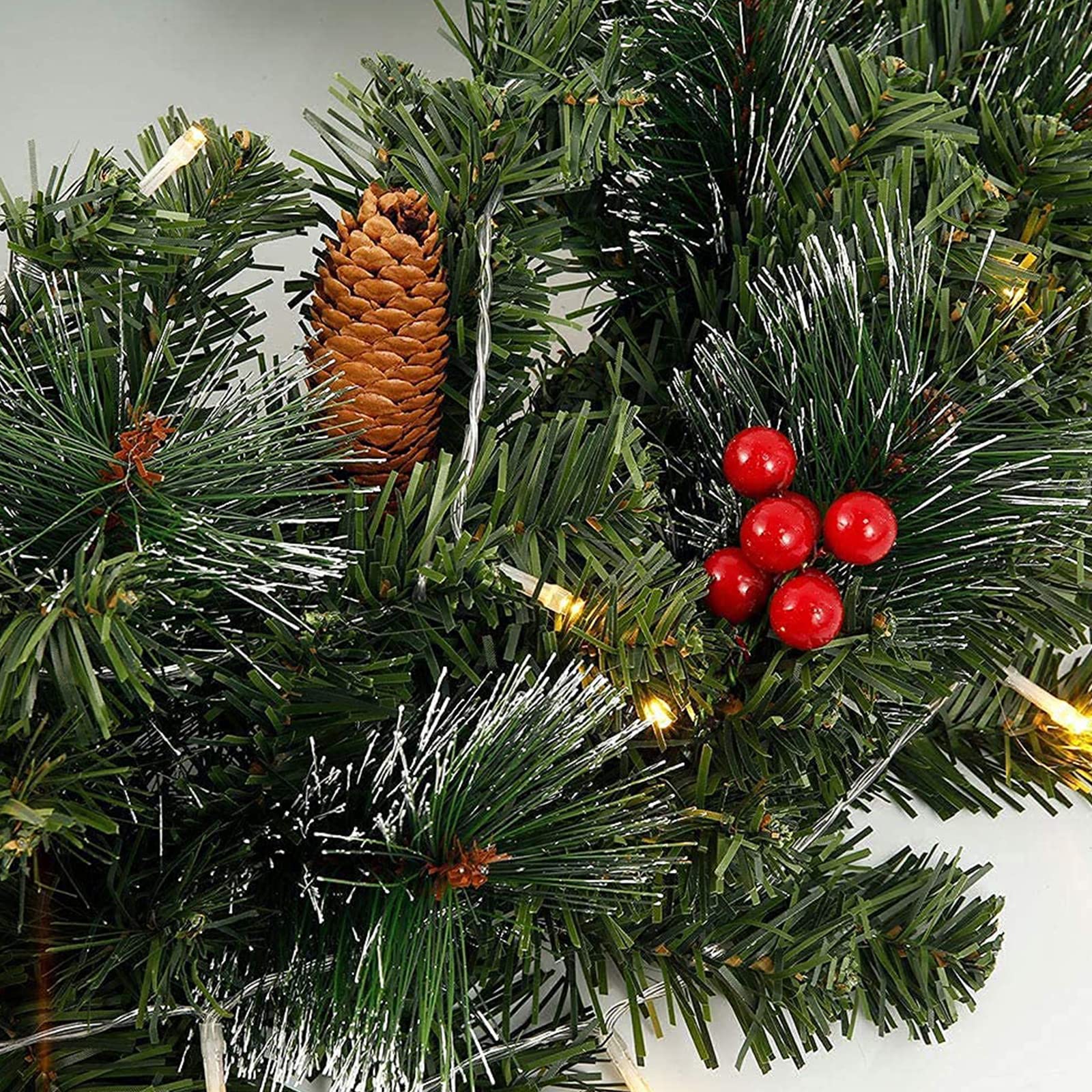Ghirlanda Natalizia Illuminata 2,7m - Con Luci LED, Frutti Rossi E Aghi Di Pino