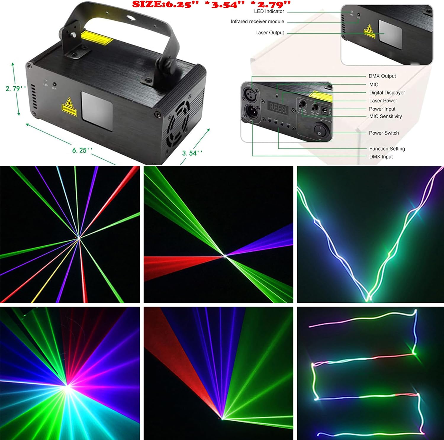 Professional RGB Laser Party Lights,Sound Activated DJ Disco Light,DMX512 Remote Control Scanner Beam Effect Lazer Projector Lighting for Show KTV Bar Club School Dances Corporate Event Mobile DJs