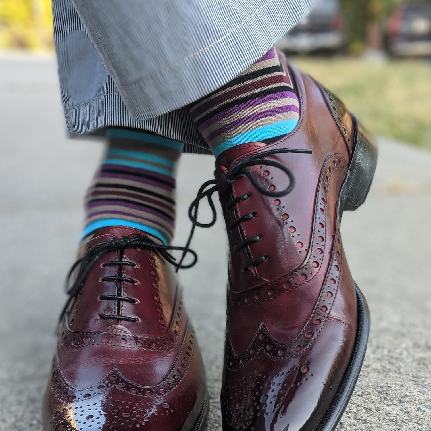 Men’s Cotton Crew Dress Socks – Ultra-Soft, Breathable, Formal Wear – Salmo Stripes - Image 6