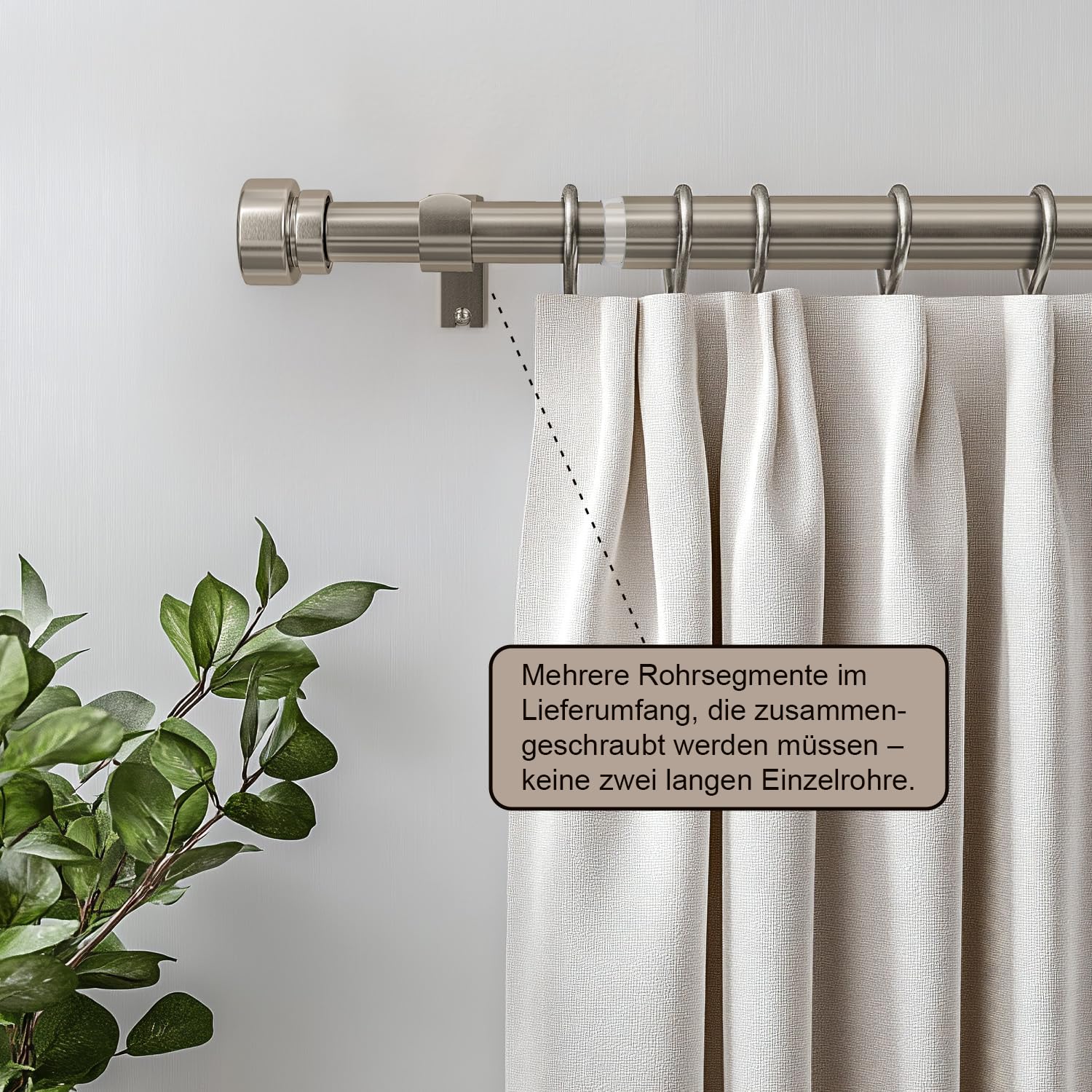Tringle à rideaux extensible en métal argenté brossé 80-218 cm