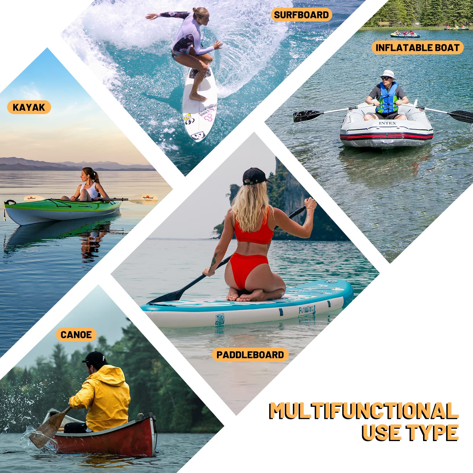 FunWater Paddle Board Deck Bag elastyczna struktura siatki, wysokiej jakości tkanina Oxford, dziergana torebka z zamkiem błyskawicznym, na deski surfingowe, deski wiosłowe, kajaki, rafting
