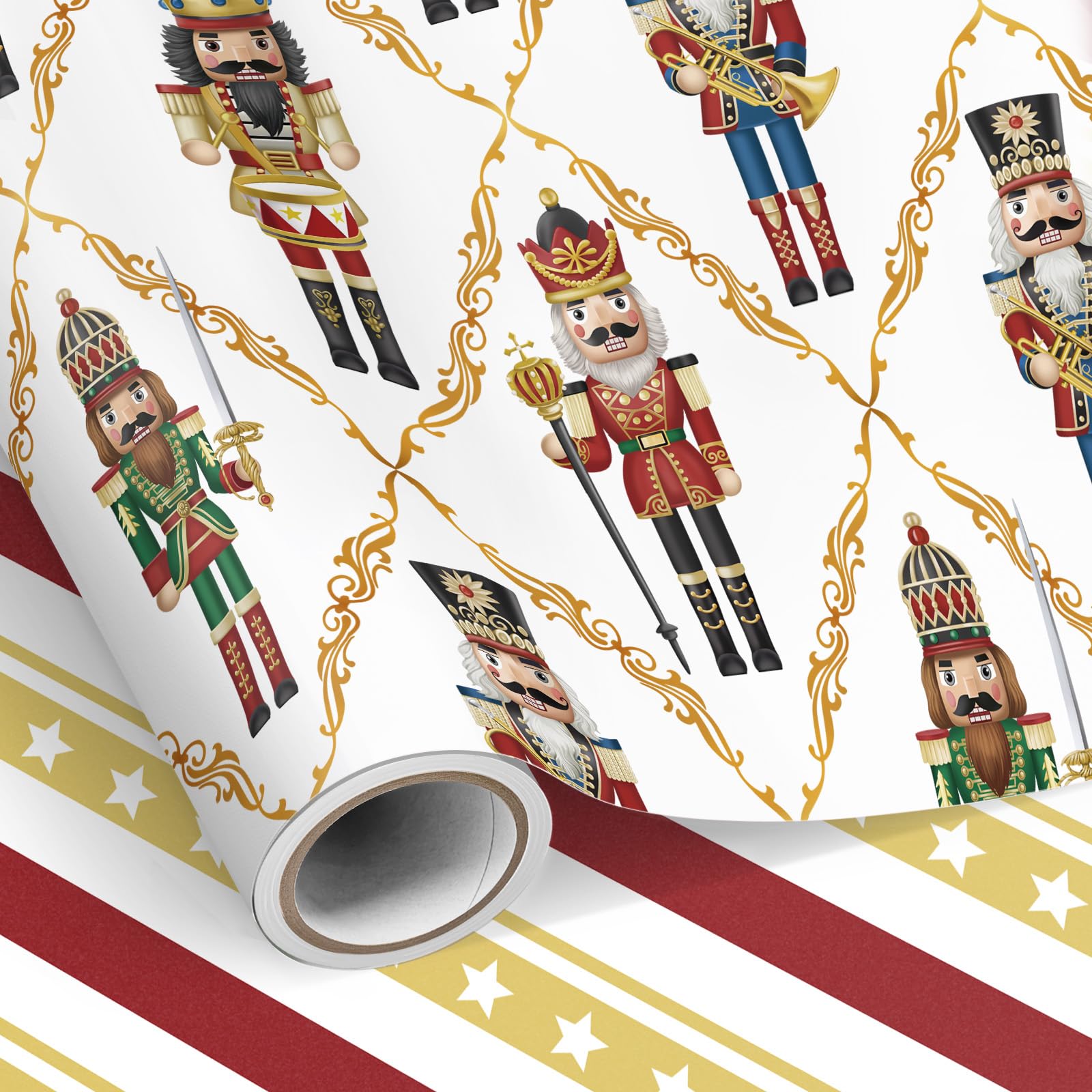 Neloheac Nutcracker Christmas Wrapping Paper Roll 43CM x 10M Reversible — image 1