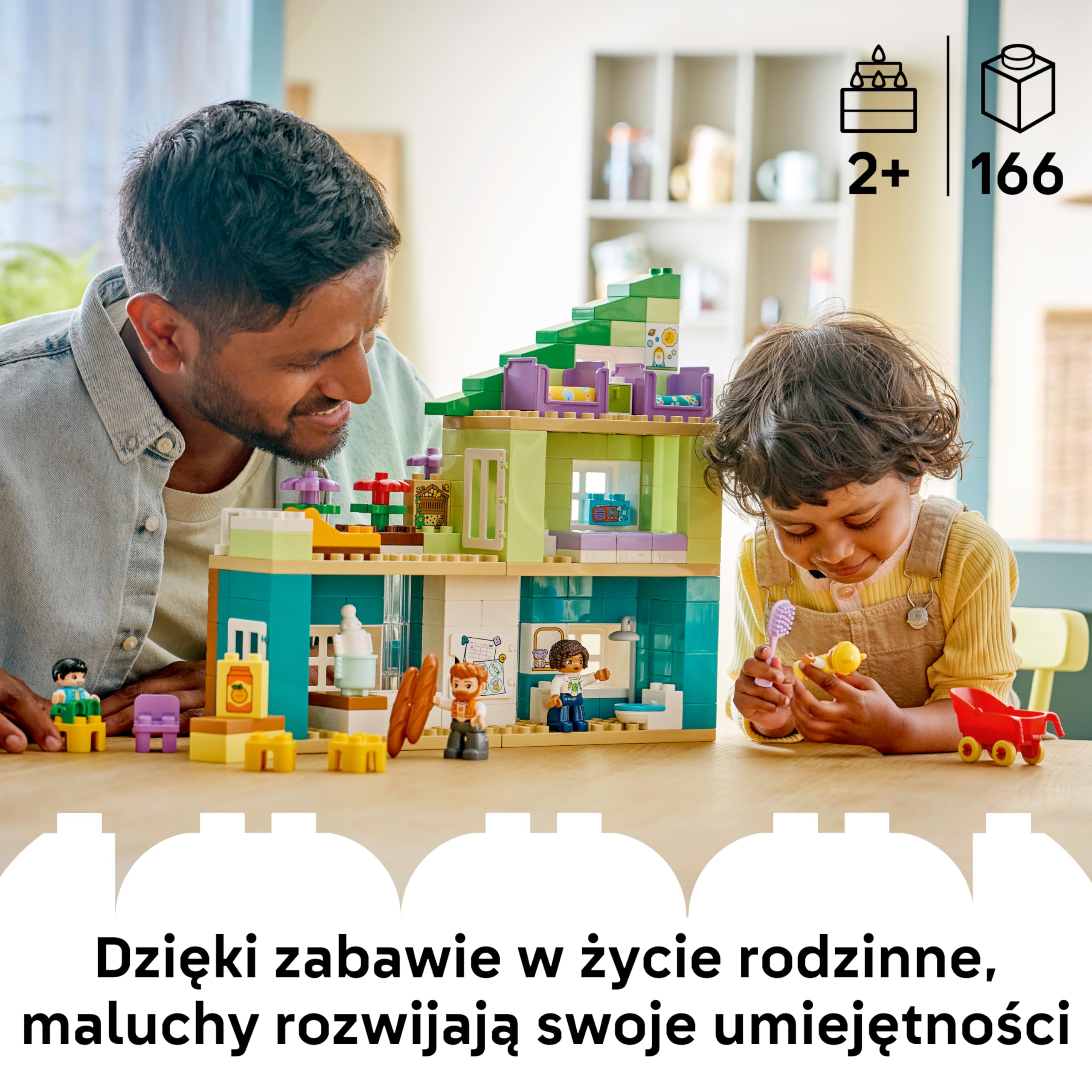 LEGO DUPLO Nowoczesny dom rodzinny 3 w 1 z figurkami 10470 | domek 3 w 1, klocki dla 2-latka, prezent dla dziewczynki i chłopca 2+, 166 elementów