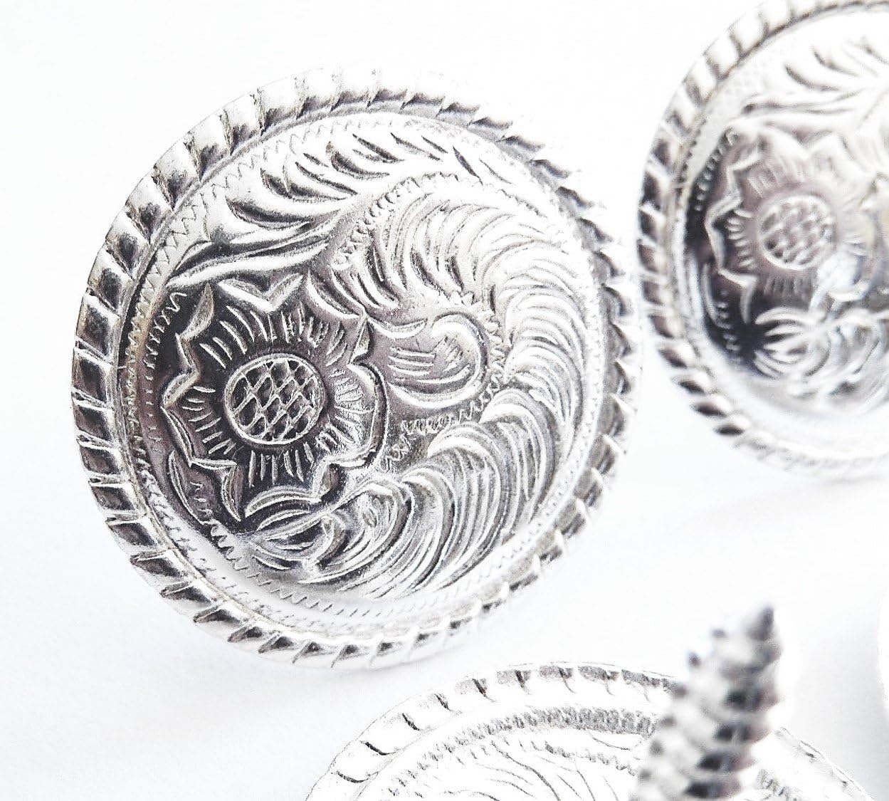 1-1/2" Set of 4 Western Saddle Bright Engraved Concho Wood Screw Back (Great for Replacement Saddle Horn Caps)