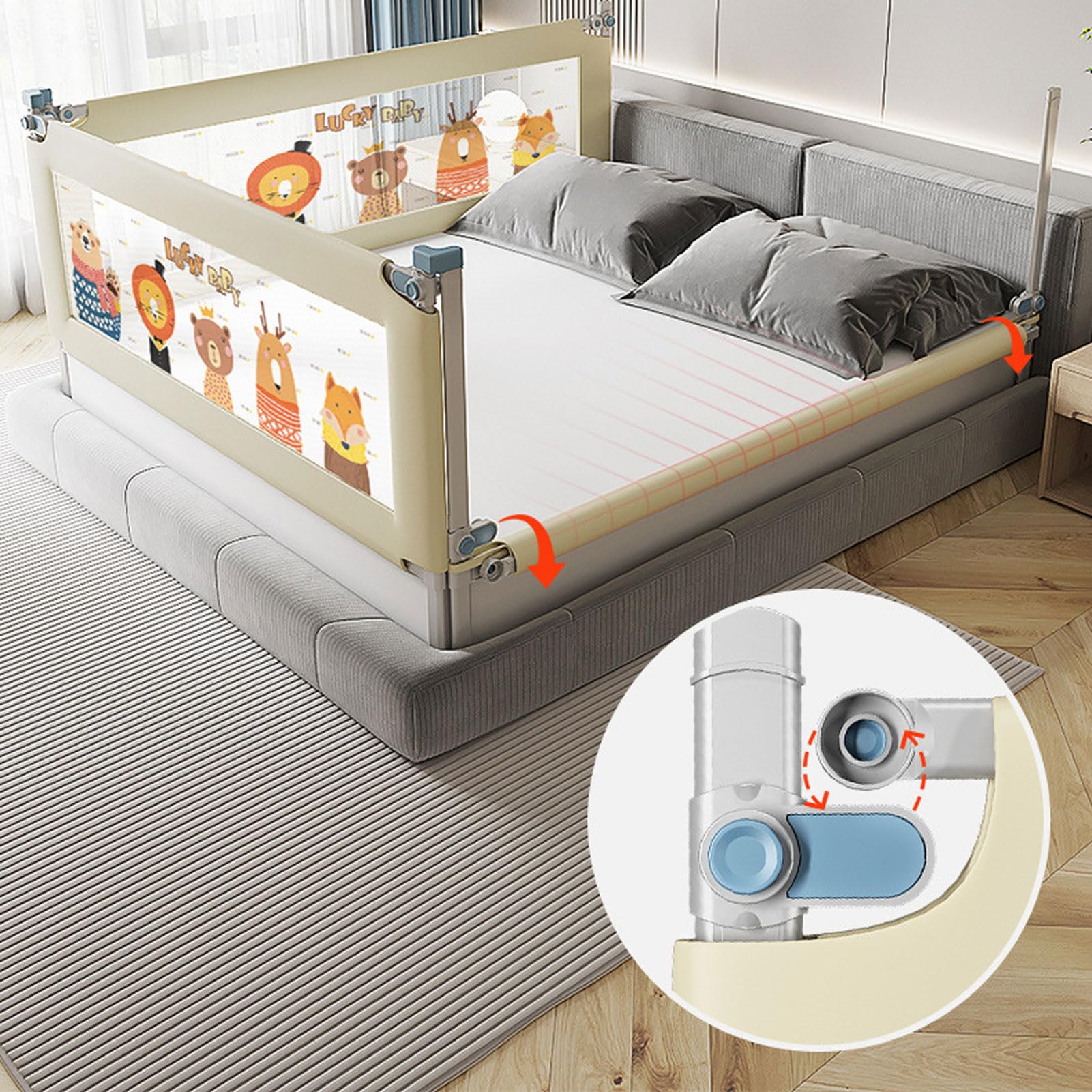 Barandillas de Seguridad para Cama Infantil, Protector de barandilla para Cuna, 28 Niveles de Ajuste de Altura, barandilla de Seguridad para Cama Infantil con Malla Transpirable y