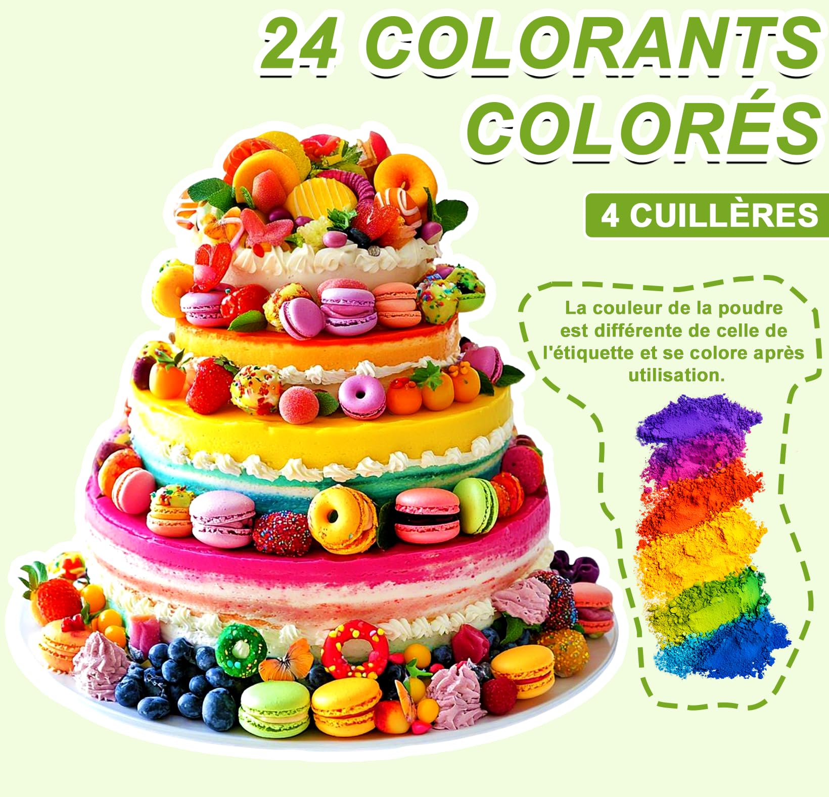 Colorant Alimentaire Poudre - 24 Couleurs Concentré Colorants Alimentaires pour Gâteau, Vegan, Peinture Alimentaire Poudre pour Glaçage, Fondant, Cuisson, Biscuits, Macarons, Bonbons - 2 g