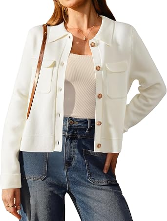 Arach&Cloz Womens Wool Blend Cropped Sweater Jacket Shackets | Butter-Soft Fabric, Anti-Pilling Sweater, Pocket, Long Sleeve Shacket, Classic Trendy Jacket, Daily Casual, 2026 Fall Fashion
