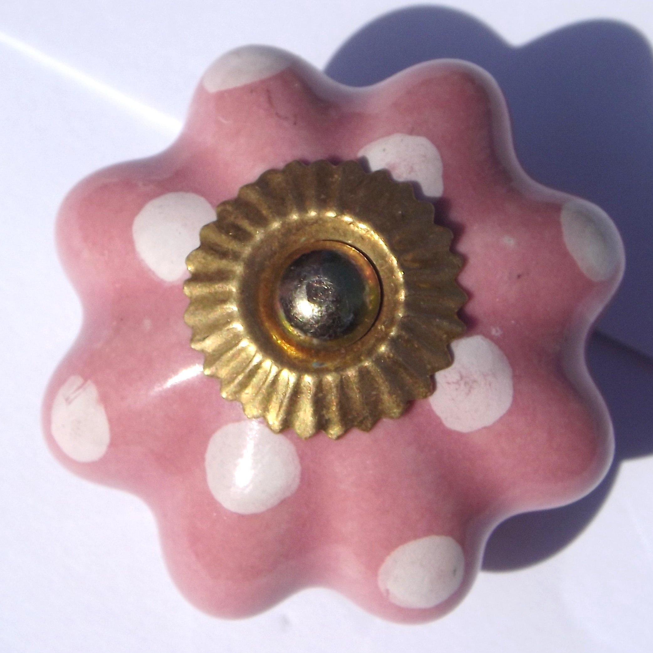 Bombay Duck White,Pink - Spotty Ceramic Flower Door Knob - Pink