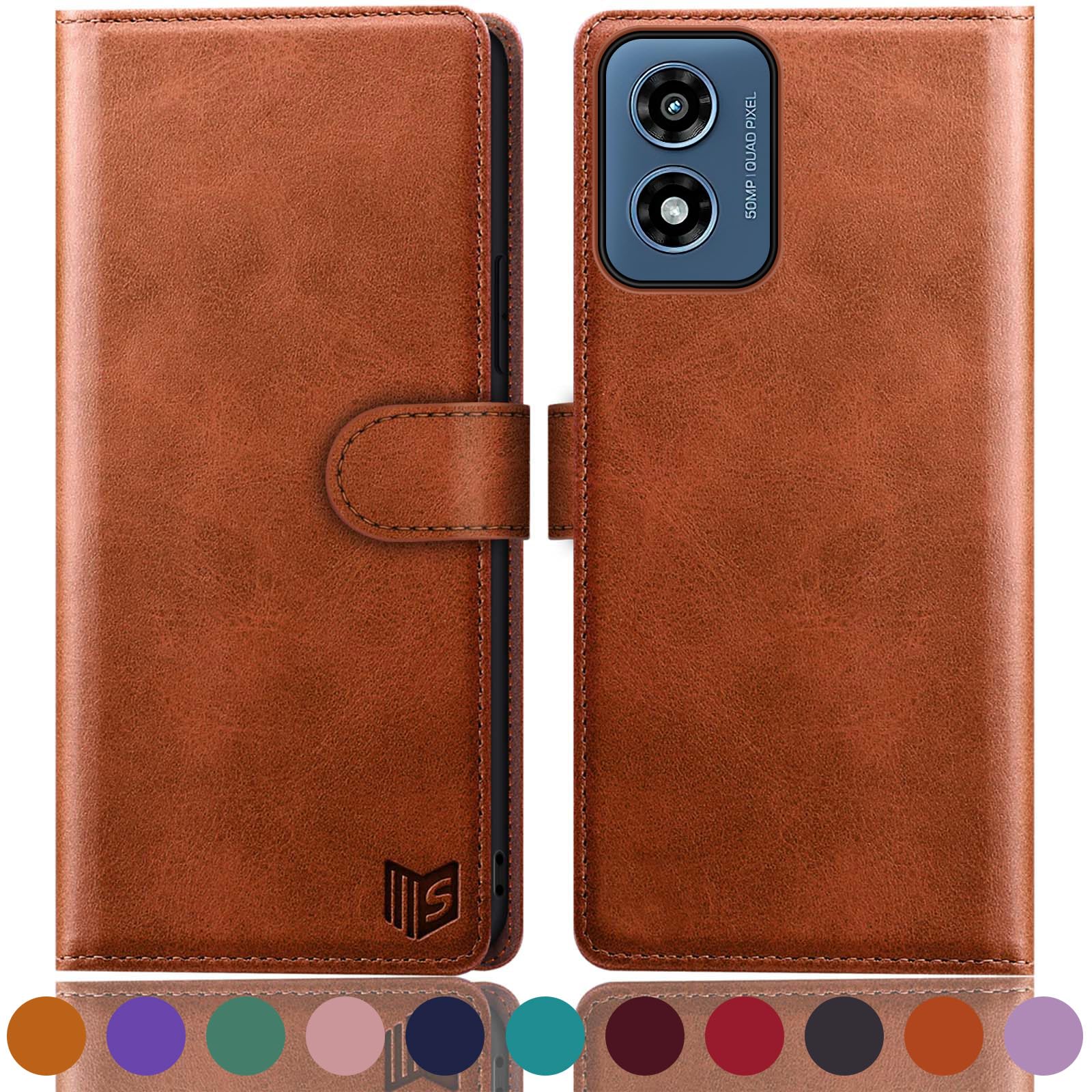 SUANPOT for Motorola Moto G 5G 2024/G Play 2024 Wallet case with RFID Blocking Credit Card Holder,Flip Book PU Leather Protective Cover Women Men for Moto G 5G 2024/G Play 2024 Phone case Light Brown