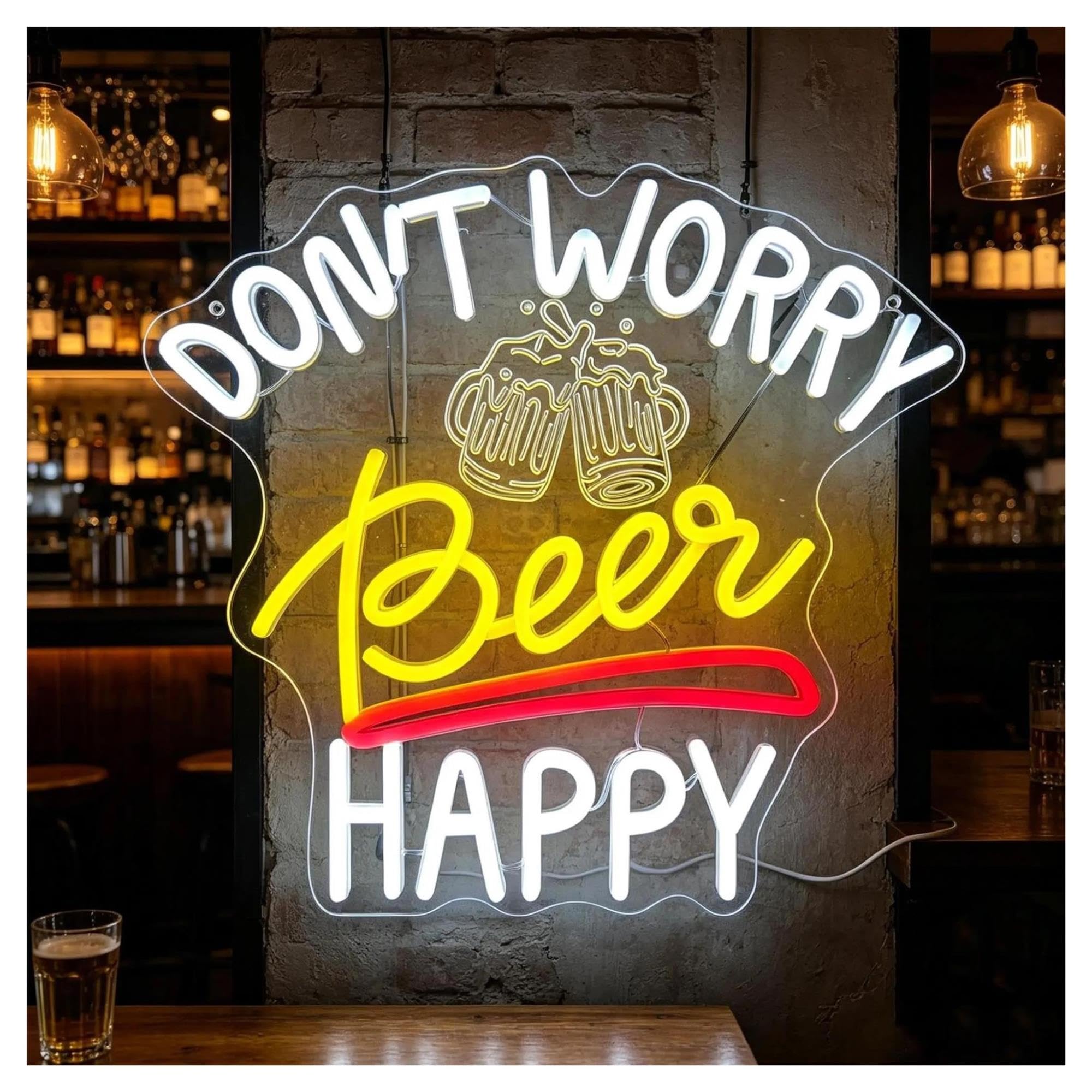 Insegna al Neon Insegna Al Neon Don't Worry Beer Happy | Luce LED Dimmerabile USB Per La Casa Bar Man Cave Pub Party Nightclub Decor 39cmx42cm