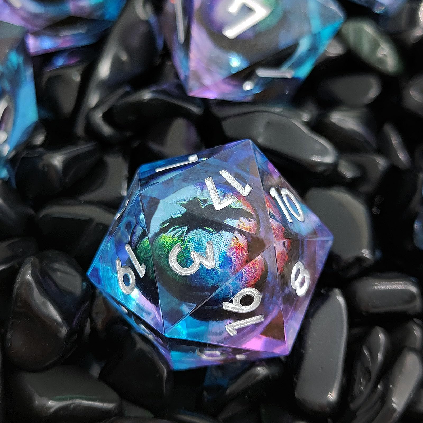 ORUZA 7 PCS Dragon Eye DND Dice Liquid Core D&D Dice Resin Sharp Edge Polyhedral D&D Dice Set for Dungeons and Dragons Role Playing Die D20 D12 D10 D8 D6 D4 D%