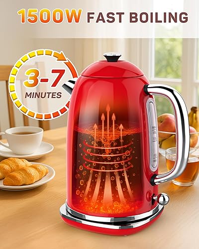 Miniatura 4 de Harriet Hervidor eléctrico, 1.8L Retro Hervidor de té eléctrico con termómetro, hervidor de agua caliente de acero inoxidable de 1500 W con