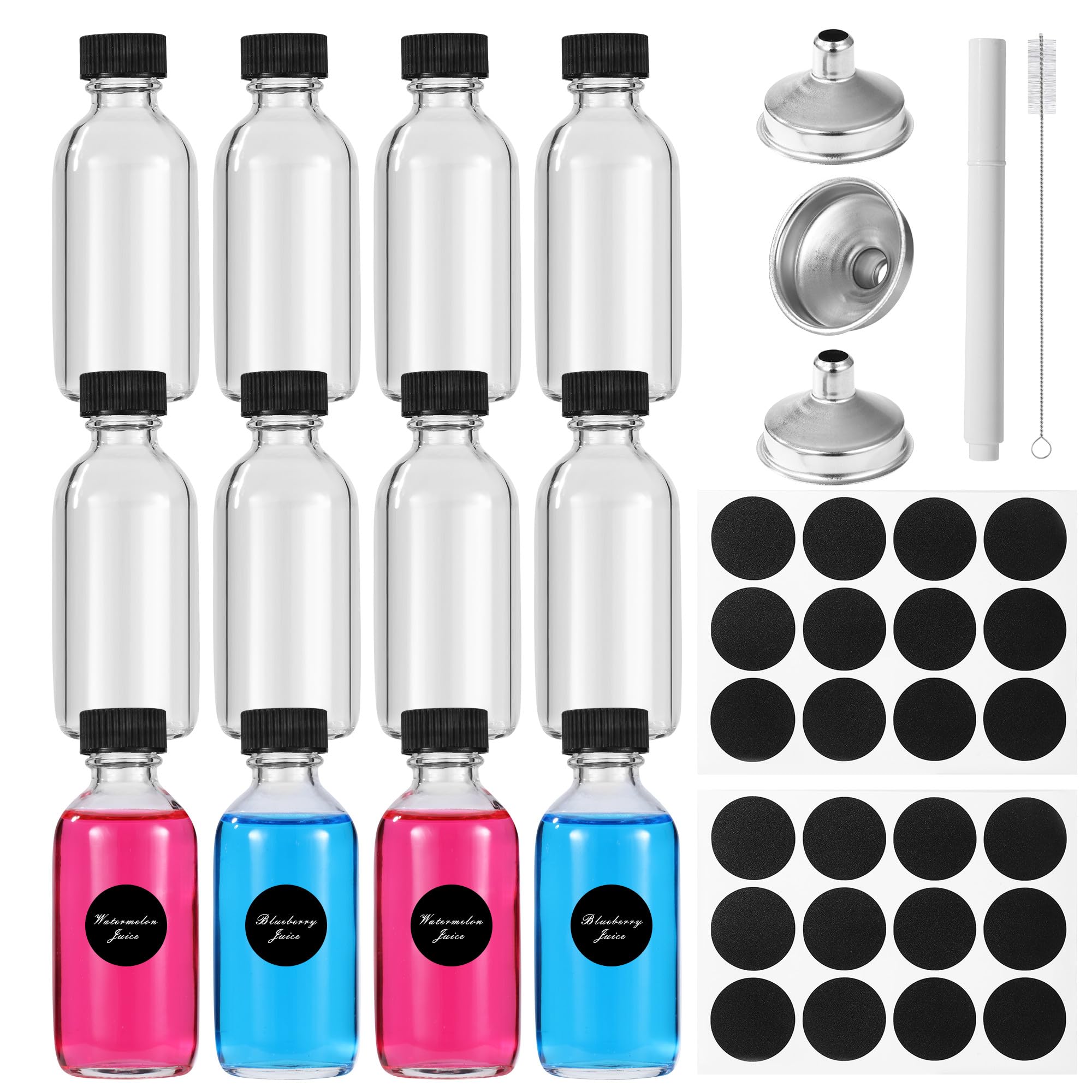 Set 12 Bottigliette Per Liquori In Vetro Da 60 Ml, Con Imbuti, Etichette E Pennarello, Per Oli Essenziali, Whisky, Feste