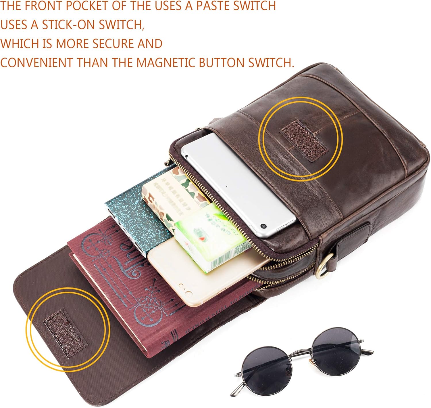 YUAN FAN Mens Small Leather Messenger Crossbody Ipad Bag Shoulder Purse for Business,Travel