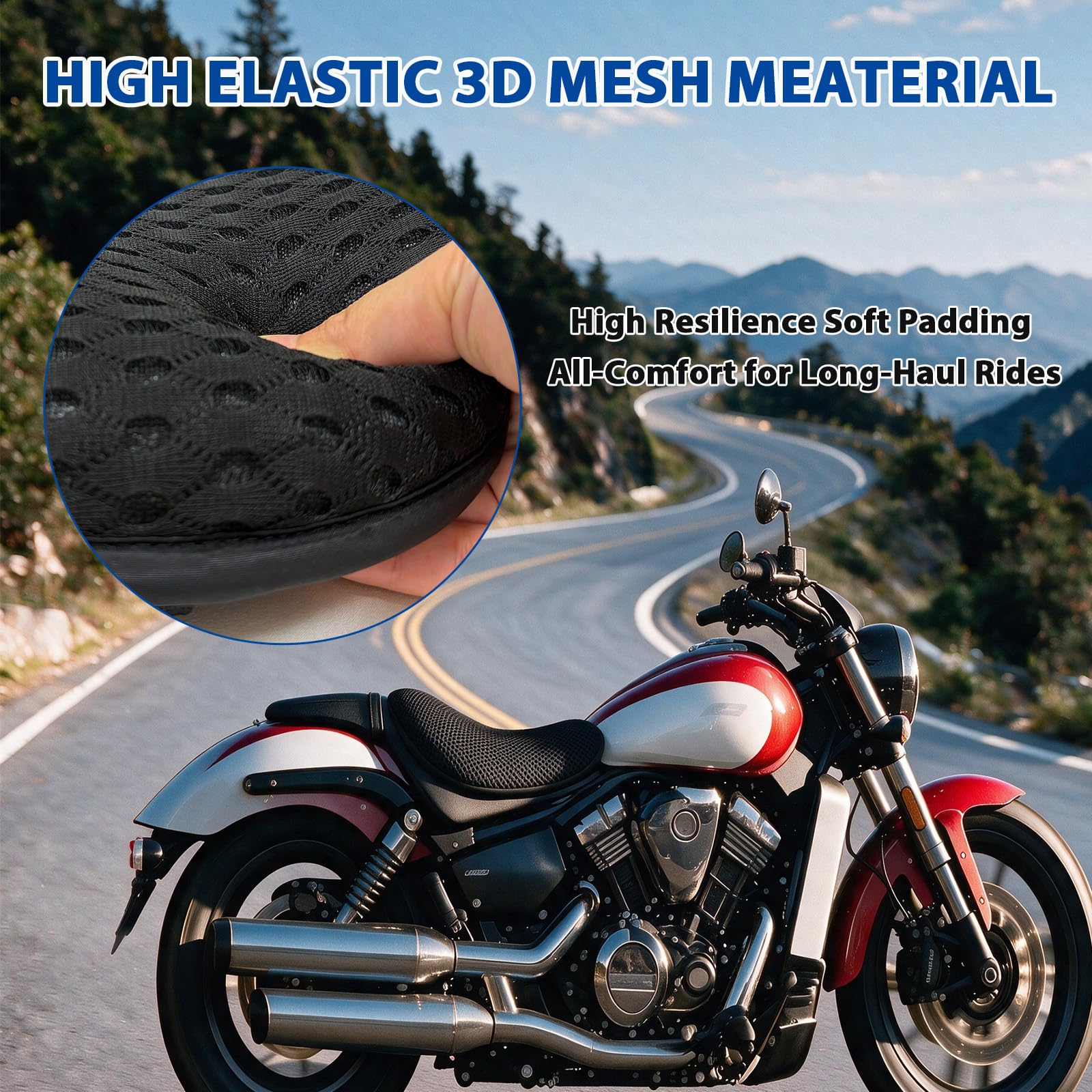 AEROiVi Motorrad Sitzkissen Pad mit 3D Air Mesh Atmungsaktiv Waschbar Stoßdämpfung Stop Hot Seat