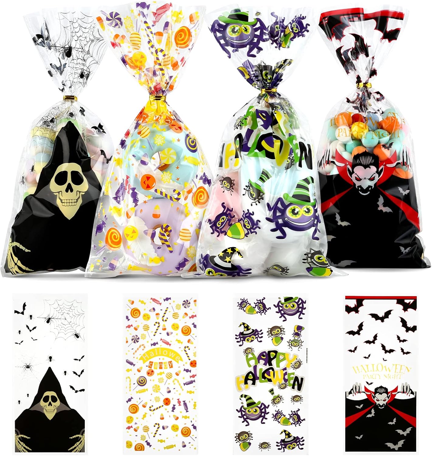 LEMESO Halloween Cellophane Bags 100 Pcs Cello Bags