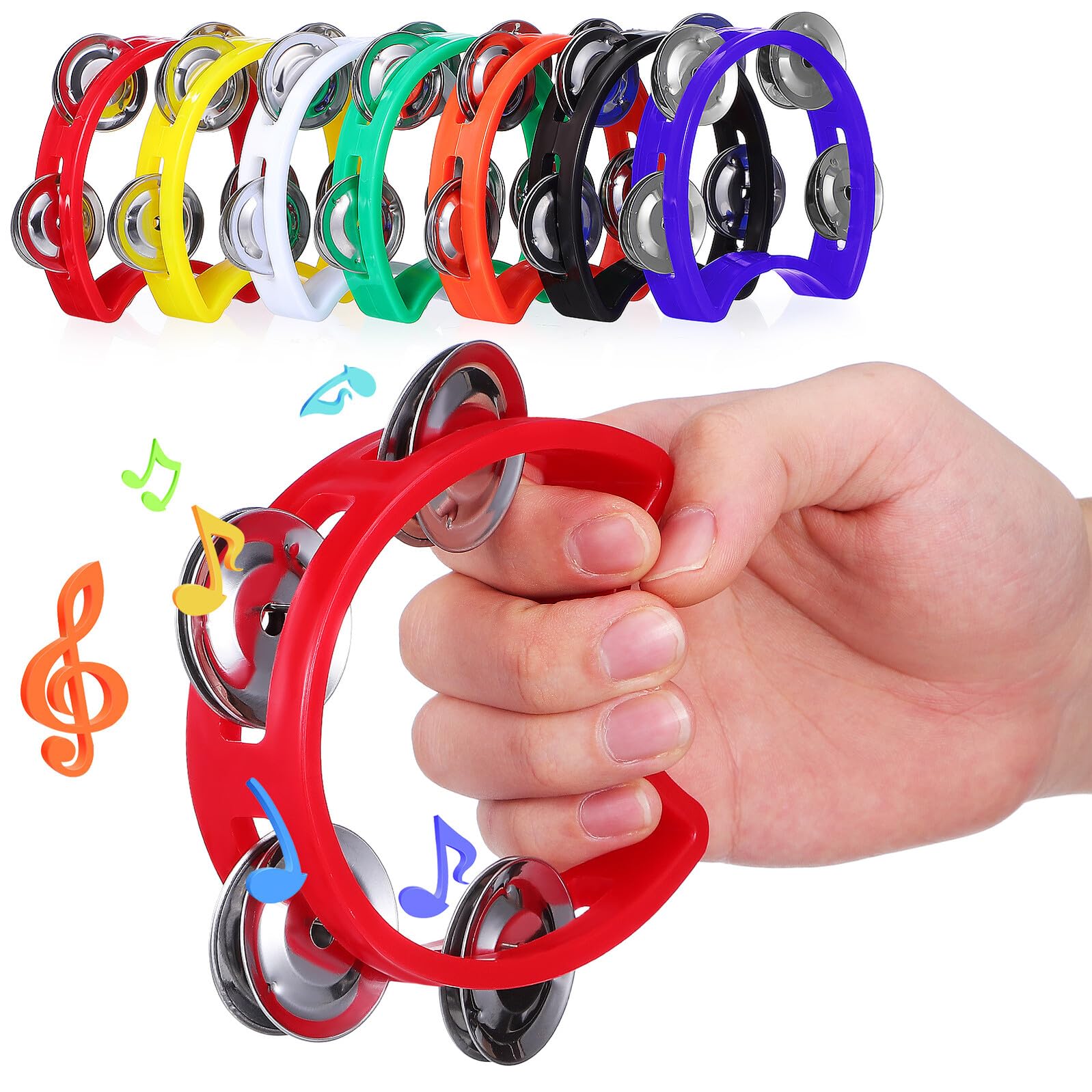 Set di 7 Tamburelli a Mano in Plastica per Bambini | Campanelli a Mano, Piccoli Strumenti a Percussione, Giocattoli Musicali per Ragazzo Ragazza