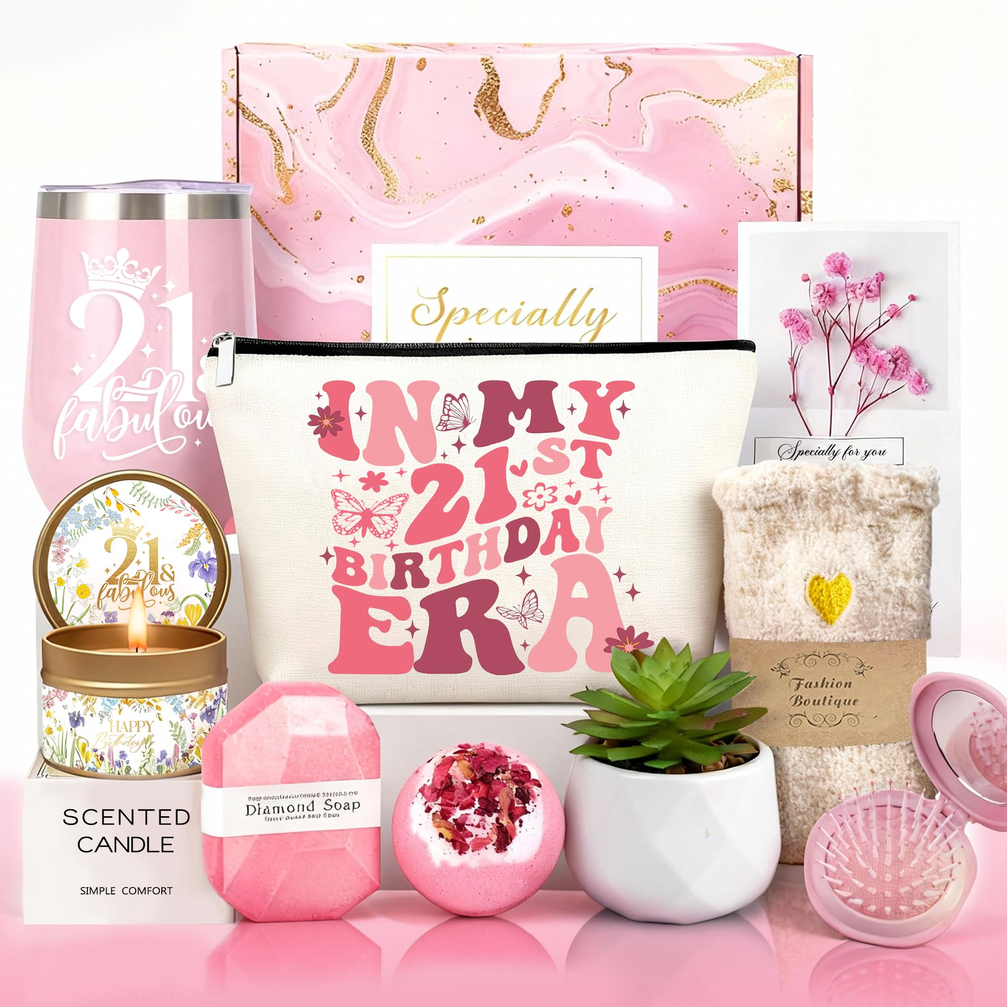 21st Birthday Gifts For Her,Happy 21st Birthday Basket Gifts Box For Women Gifts For 21 Year Old Female Pamper Hamper Ideas,Turning 21 Birthday Bath Set Presents For Best Friends Sister Daughter Niece — image 1