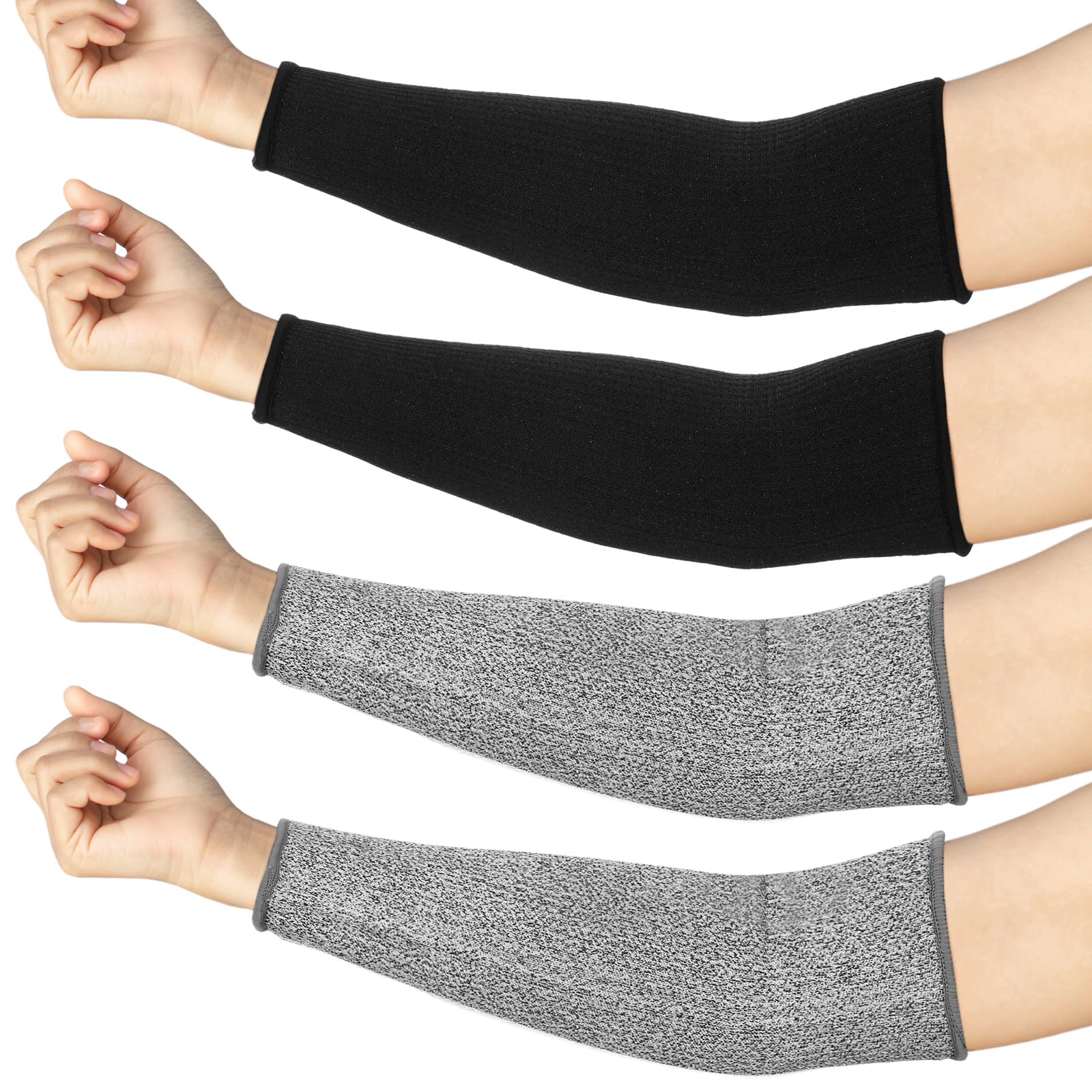 Neer 4 Pair Protective Arm Sleeves for Thin Skin Anti-Cut Burn Resistant Cover Forearm Sleeve for Cooking Construction(Black, Gray, 11.8 Inch)