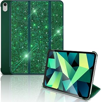 Bling Case for iPad A16 11th Generation 11 Inch 2025, iPad 10th Generation 10.9 inch 2022,Sparkle Glitter Rhinestone Stand Protective Cover,Hard Back Support Touch ID Shell Cover Green