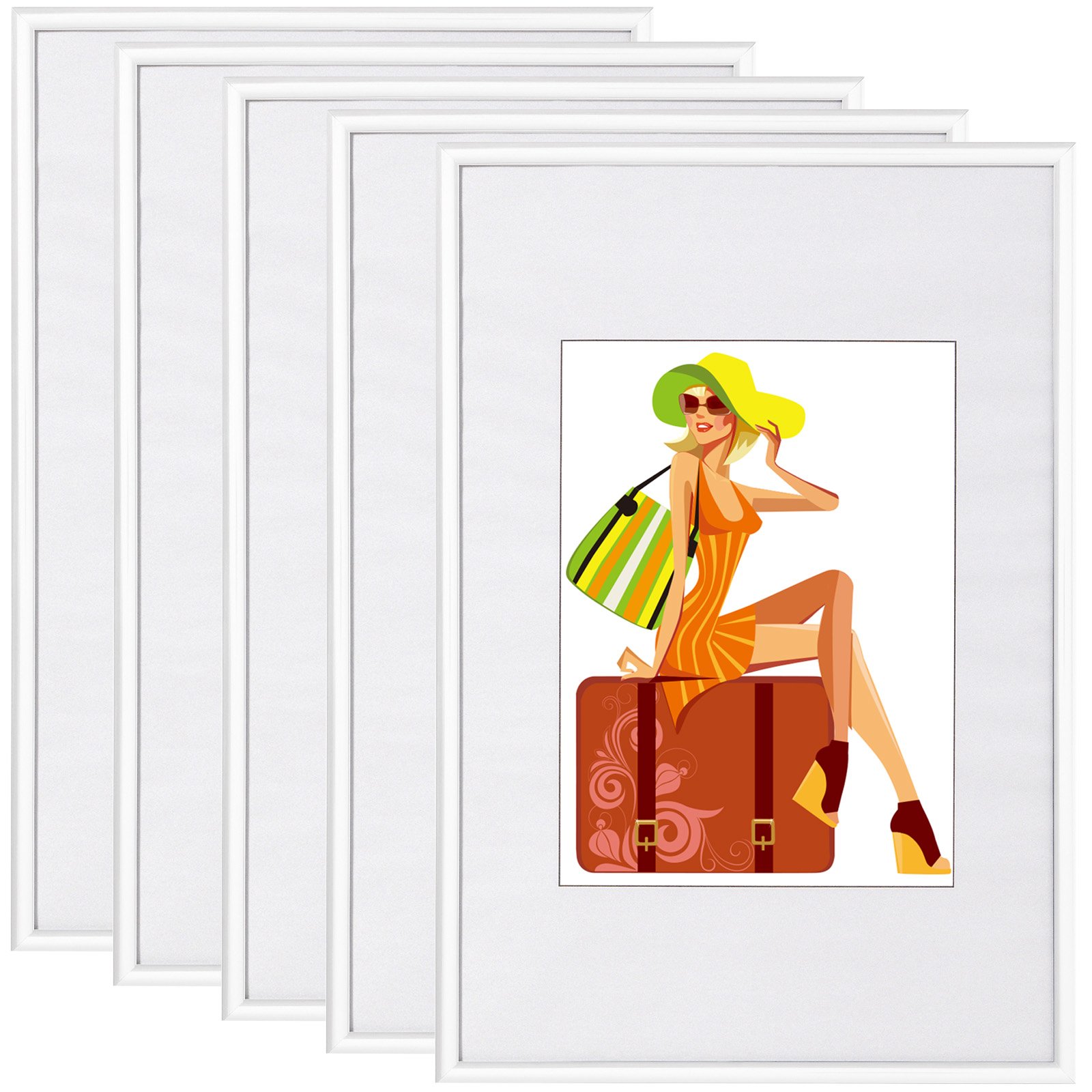 WOLTU Bilderrahmen 15x20 cm, 5er Set, Weiß Collage Wanddeko, Fotorahmen mit Passepartout, mehrere bilder, Posterrahmen zum vertikalen oder horizontalen Aufhängen/Aufstellen