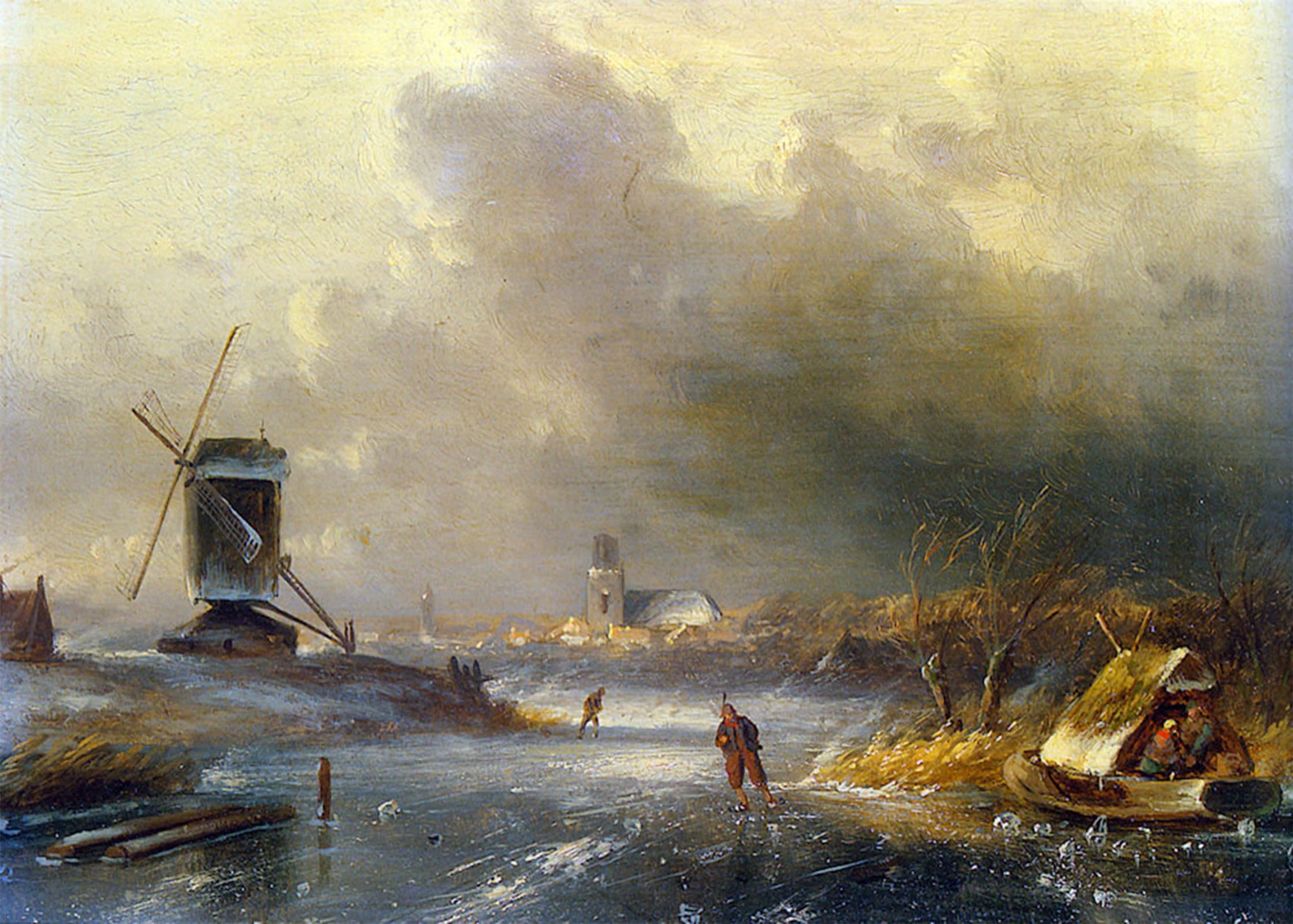 Artxlxxbn No Frame Famous Painting Canvas Artwork Graffiti Print Winter Landscape With Skaters On A River Charles Henri Leickert Portrait Canvas Image For Home Decor 60X90cm