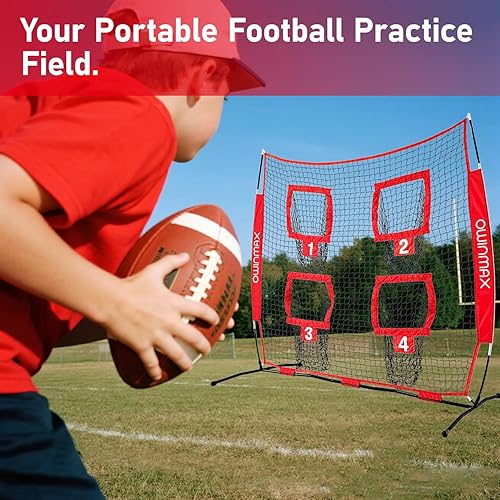 Miniatura 7 de Red de lanzamiento de entrenador de fútbol de 6 x 6 pies, práctica de entrenamiento con 4 objetivos, incluye bolsa de transporte y estaca de tierra,