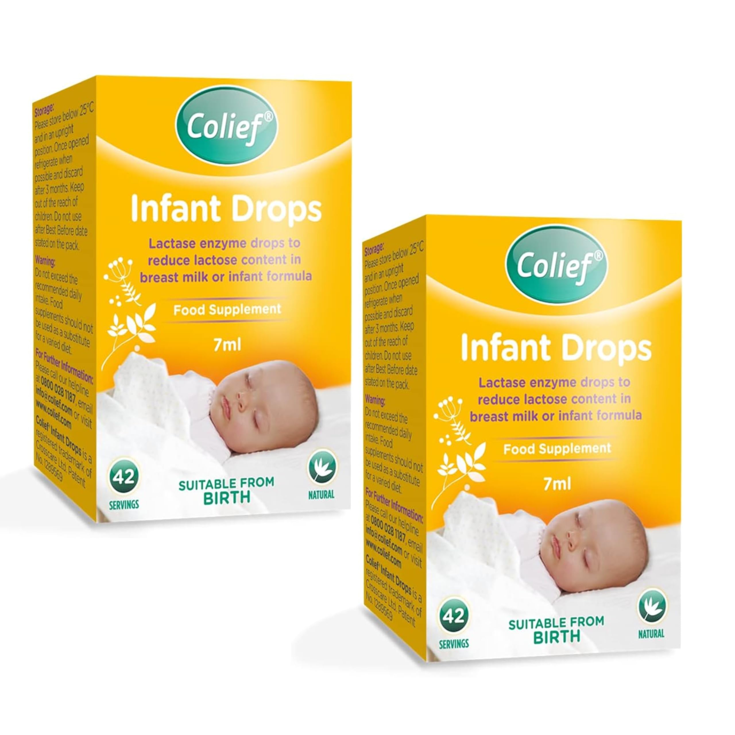 2 X 7ml - Colief Infant Drops | Lactase Enzyme Drops | Natural Colic Relief for Babies | Reduces Bloating, Wind and Crying.