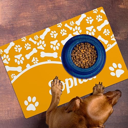 Miniatura 3 de Alfombrillas personalizadas de piel sintética para comida y agua, antideslizante e impermeable para nombrefoto, tapete personalizado