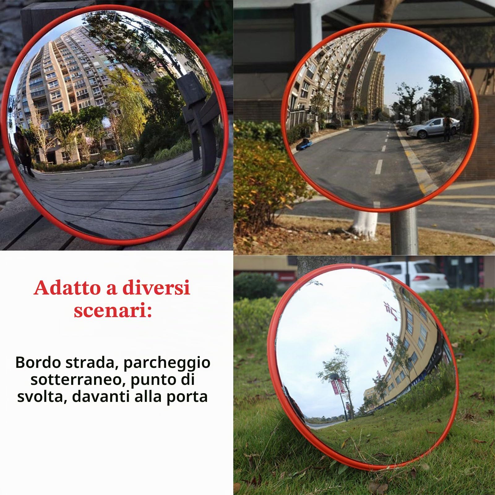 Specchio Convesso di Sicurezza, Specchio Stradale da 60 cm, Specchio Convesso per il Traffico Specchio Parabolico Stradale Specchio Grandangolare Regolabile per Strada e Garage per Interni ed Esterni