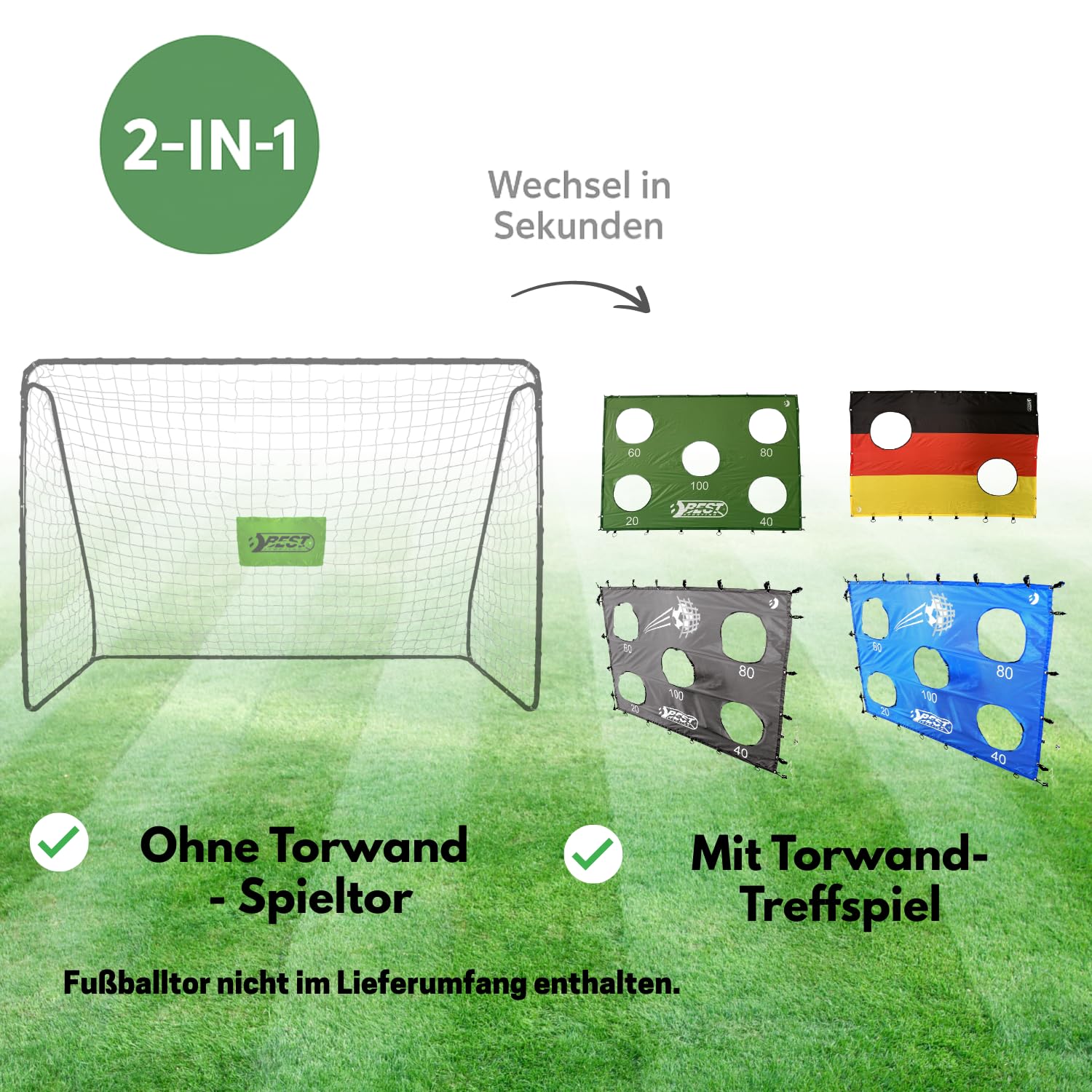 Best Sporting Torwand mit 5 Schusslöchern I 213 x 152 cm I Passend für Fußballtore mit 240 x 170 cm I Fußball-Trainingswand I Torwand in Grün