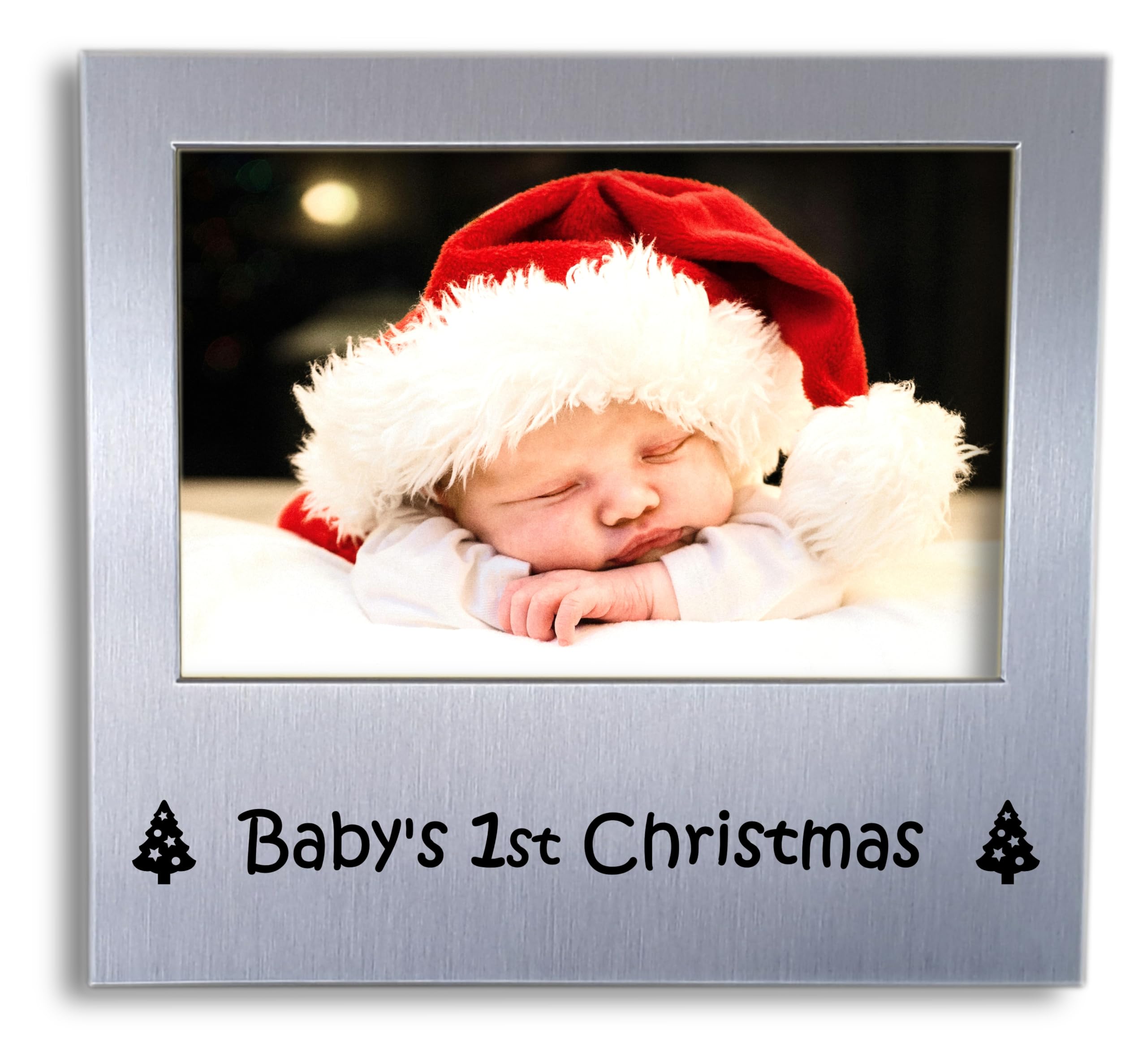 Benerini Baby's 1St Christmas - Style 2 Baby's 1St Christmas Photo Frame - Baby's 1St Christmas Gifts - Newborn Present Idea - Silver Keepsake Gift For Newborns & Parents - 5 X 3.5 Inch