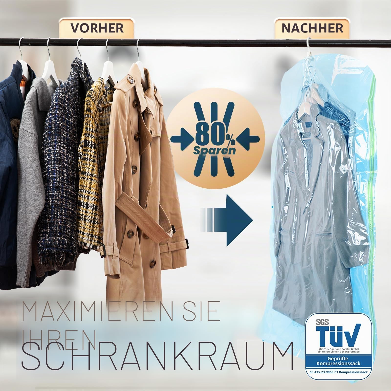 TAILI Vakuumbeutel für Kleidung Hängend, Vacuum Bags for Clothing Vakuumierbeutel Kleidung Mit Kleiderhaken Aufbewahren von Jacken, Anzüge und Kleid Vakuum Platzsparer für Zuhause Reise,6 Combo | Vakuumierbeutel Kleidung Mit Kleiderhaken Aufbewahren von J