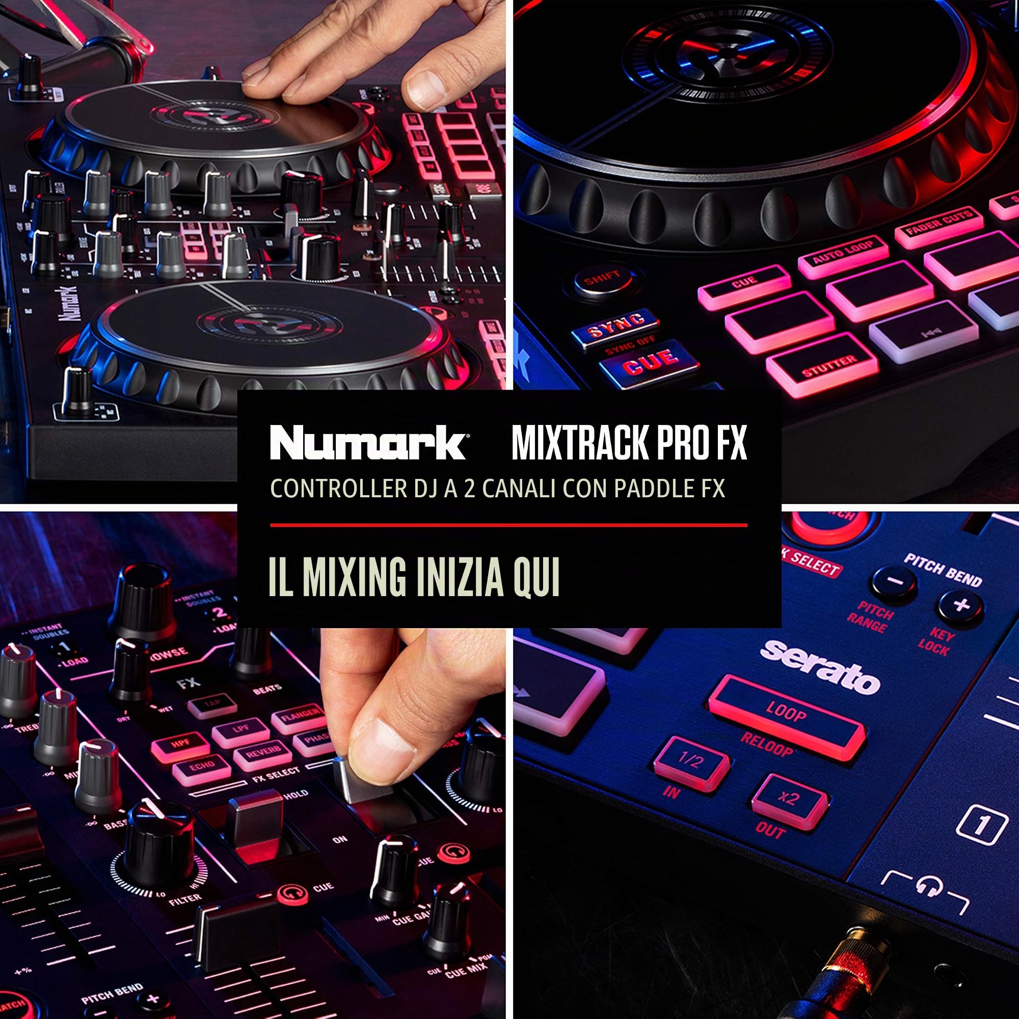 Numark Mixtrack Pro FX + HF125 - Controller DJ a 2 Deck Per Serato DJ con Scheda Audio e 2 Jog Wheel + Cuffie DJ con Filo e Serato DJ Lite