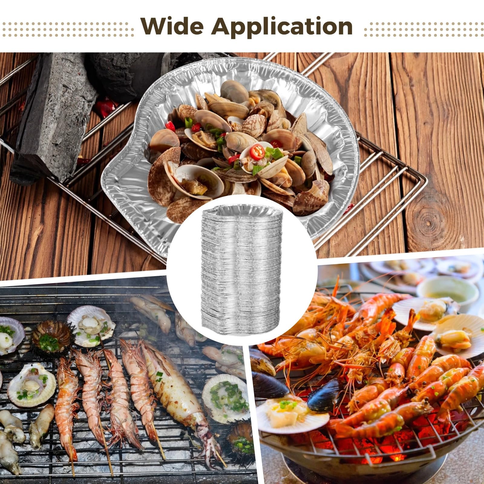 Lot de 200 plateaux jetables en aluminium pour coquillage de palourdes, mini huîtres et coquilles Saint-Jacques, parfaits pour les fruits de mer, les barbecues, la pâtisserie et la