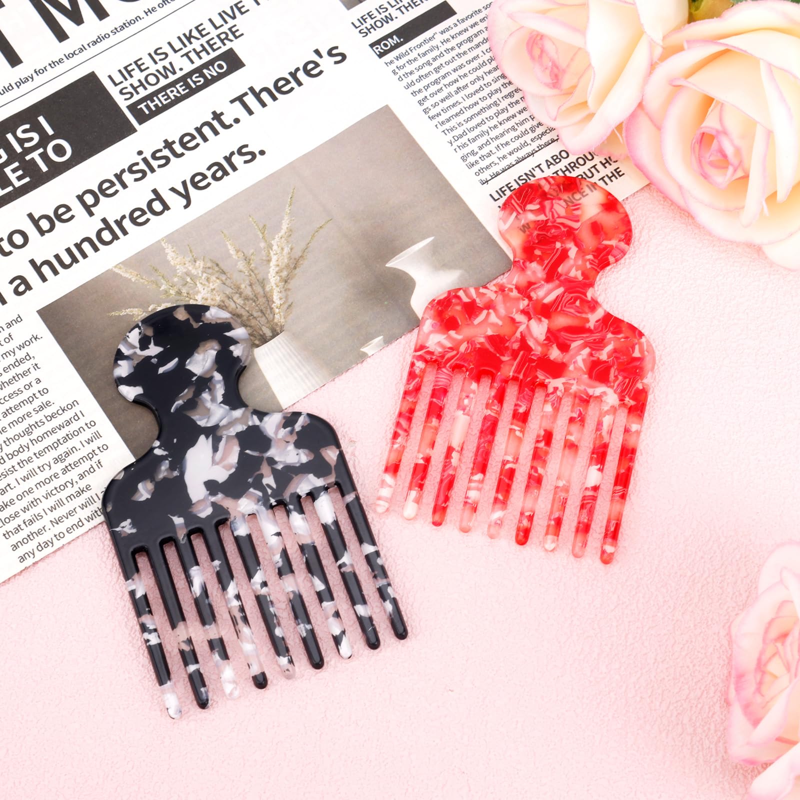 2pcs Wide Tooth Hair Pick Comb for Curly Hair 4.72in Smooth Detangling Lifting Comb Volumizing Styling Tool for Women Men Thick Long Hairs Reducing Knots (Black White - Image 3