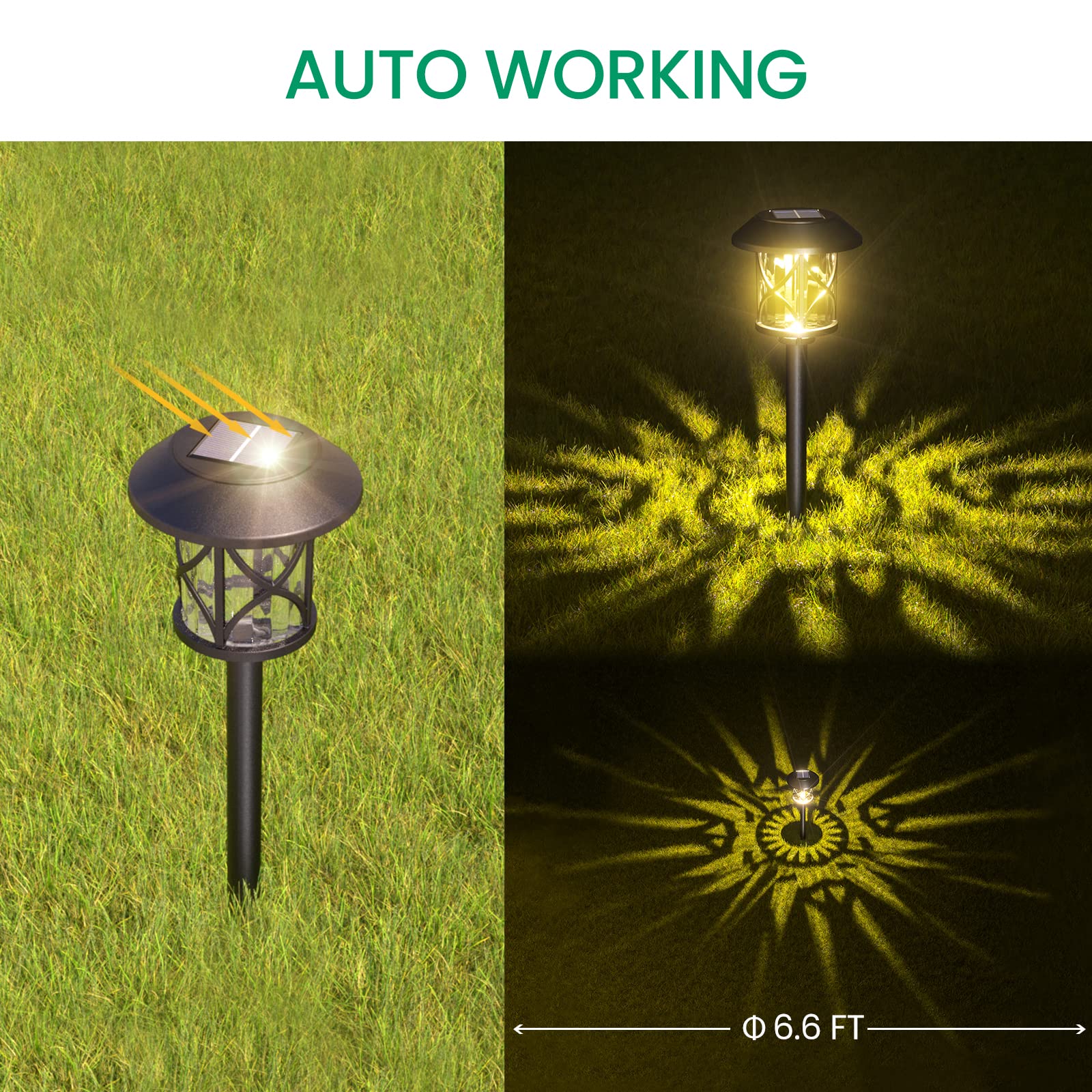 Quntis Lampade Solari da Giardino LED 6 Pezzi Luci Solari Esterno con Automatica on/off 3200K Luci Solari Giardino Decorative IP65 Impermeabile per Cortile Prato Piscina Patio Vialetto Alberi