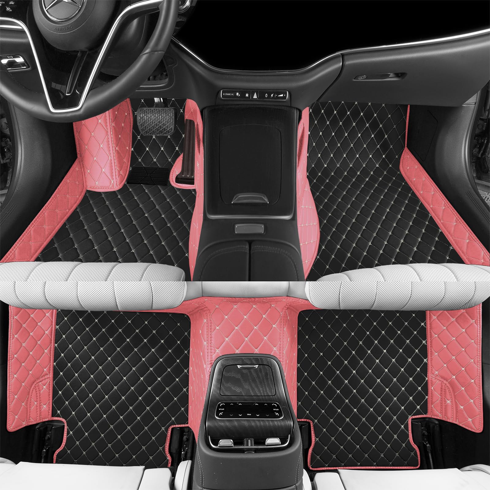 Custom car Floor mat is Compatible for Mercedes-Benz，to All Models for Benz (2000-2025) C260/C200/S500/ A260/ B200，Luxurious ‌All-Weather car Floor MATS. (Black Rice & Pink)