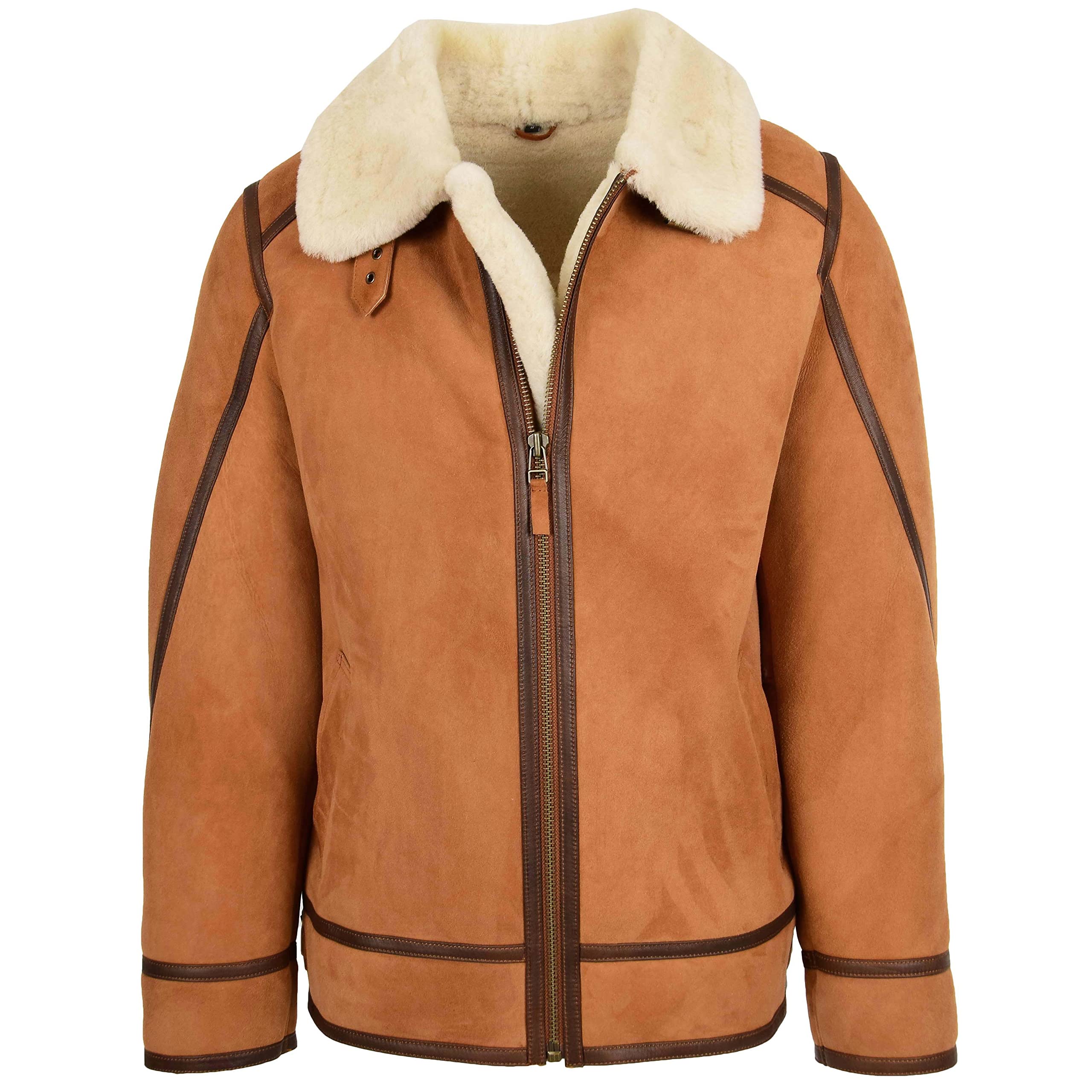 Mens Classic Shearling Aviator Leather Jacket Sheepskin Coat Dean Tan