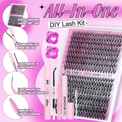 Miniatura 9 de Yawamica - 320 racimos de pestañas individuales, 320 unidades, 40D, 0.314-0.630 pulgadas, mezcla de extensiones de pestañas rizadas D, extensiones