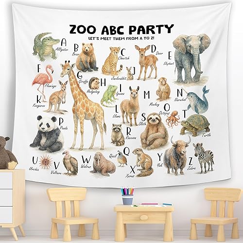 MNASAIOO Tapiz de pared para colgar en la pared del alfabeto de animales del zoológico para el aula, para dormitorio, cuarto de bebé, tapices