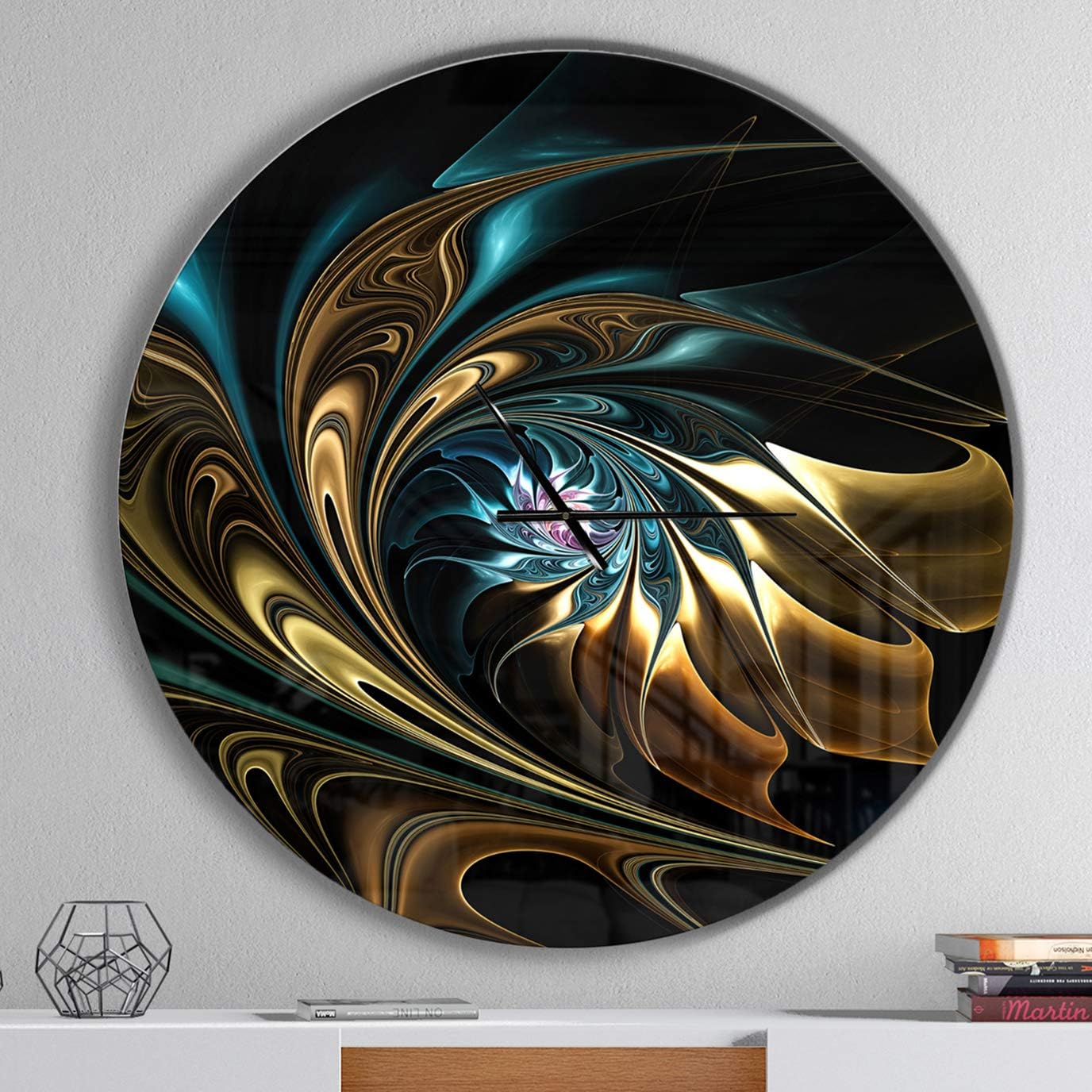 Oversized Modern Aluminium 36" Wall Clock - Fractal Flower - Silent Non Ticking Battery Operated -Metal Round Analog Wall Clock for Living Room Bedroom Bathroom Office Décor
