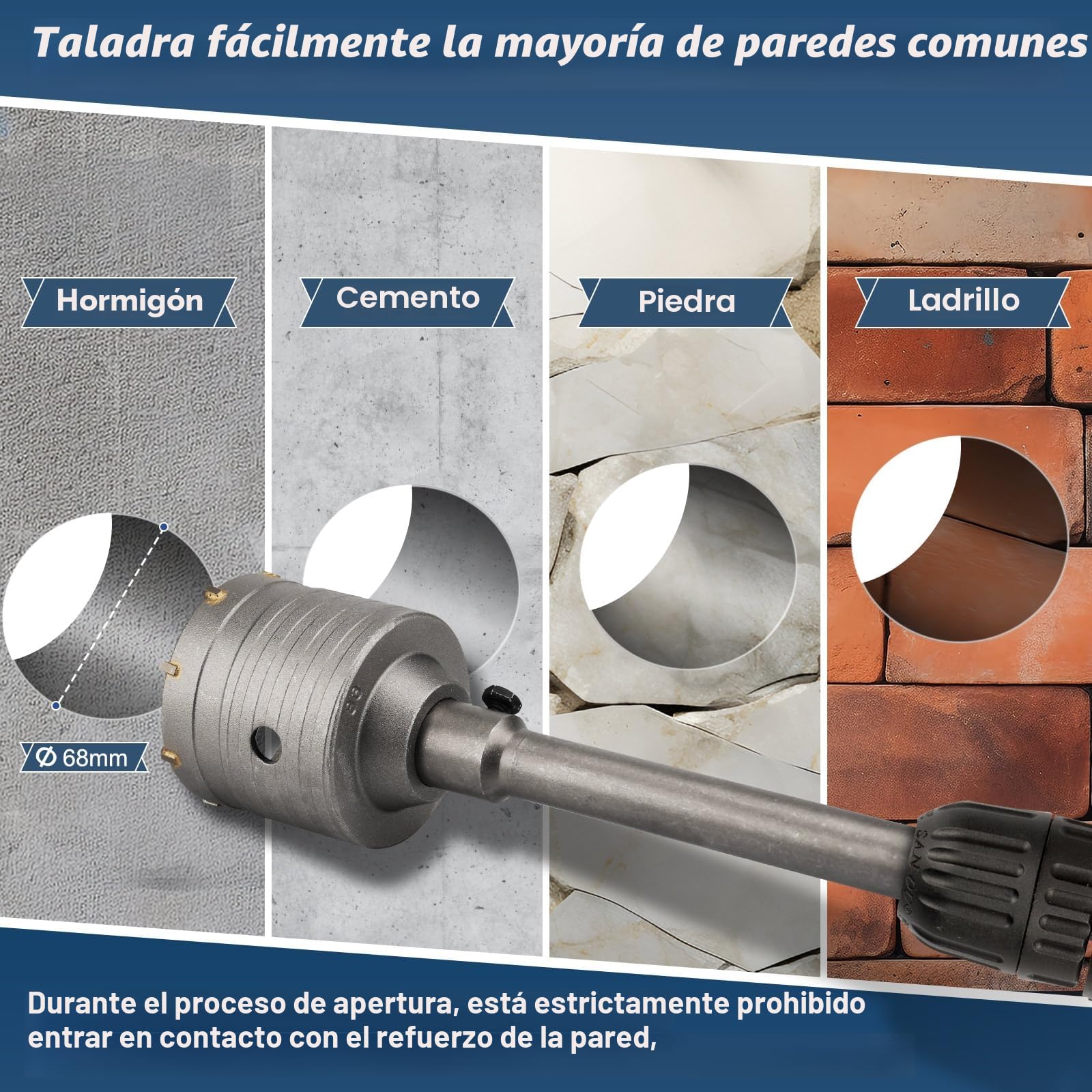 68mm Brocas Sierra Perforadora Hormigón, Lytool Brocas SDS Plus Hormigon con Barra de Conexión de 220 mm, para Cemento, Ladrillo, Piedra, Pared