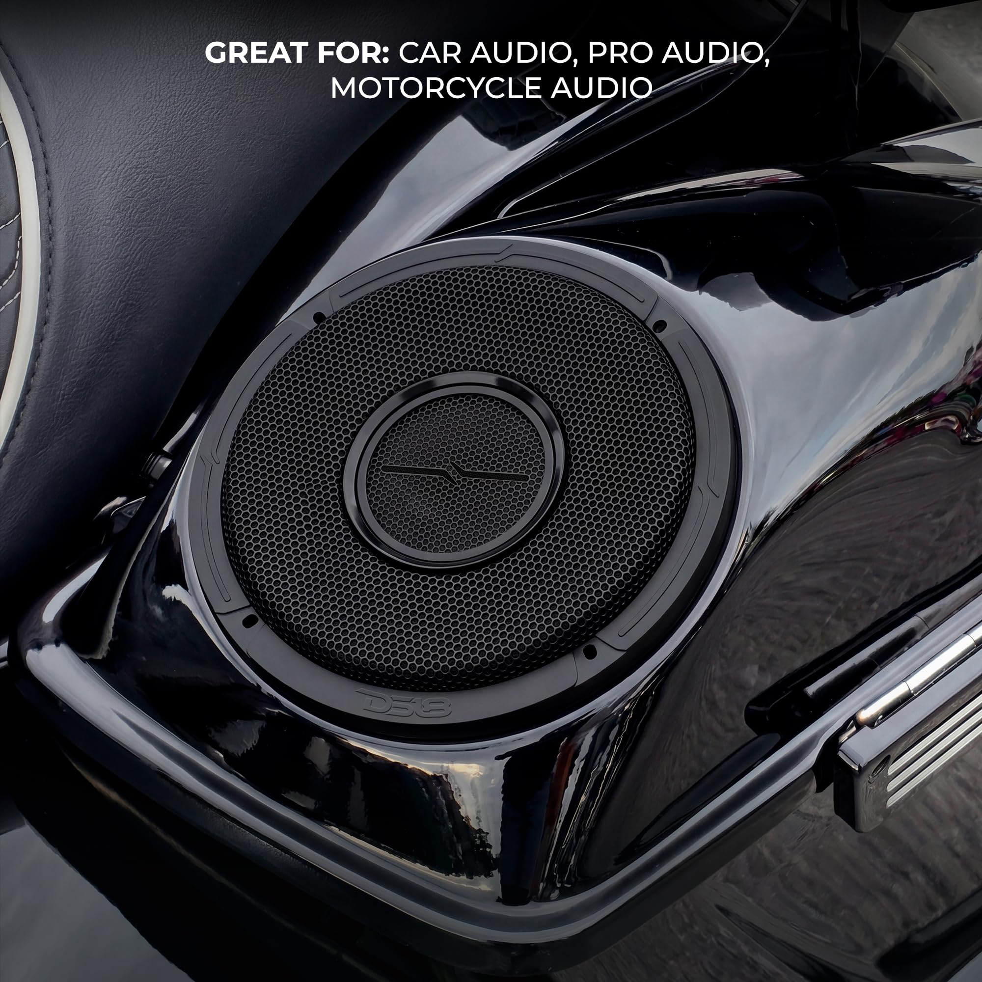 DS18 PRO-HY8.4MSL 20-calowy płytki hybrydowy głośnik samochodowy średniego zasięgu z wbudowanym sterownikiem i grillem w zestawie 400 W maks. 200 W RMS 4 omy (1 głośnik)