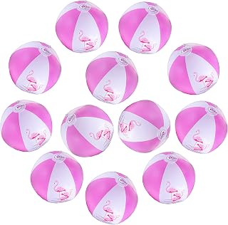 Big Mo's Toys 12" Pink Flamingo Party Pack Inflatable Beach Balls For swimming, Beach Pool Pink/Flamingo Themed Party Toys (12 Pack)