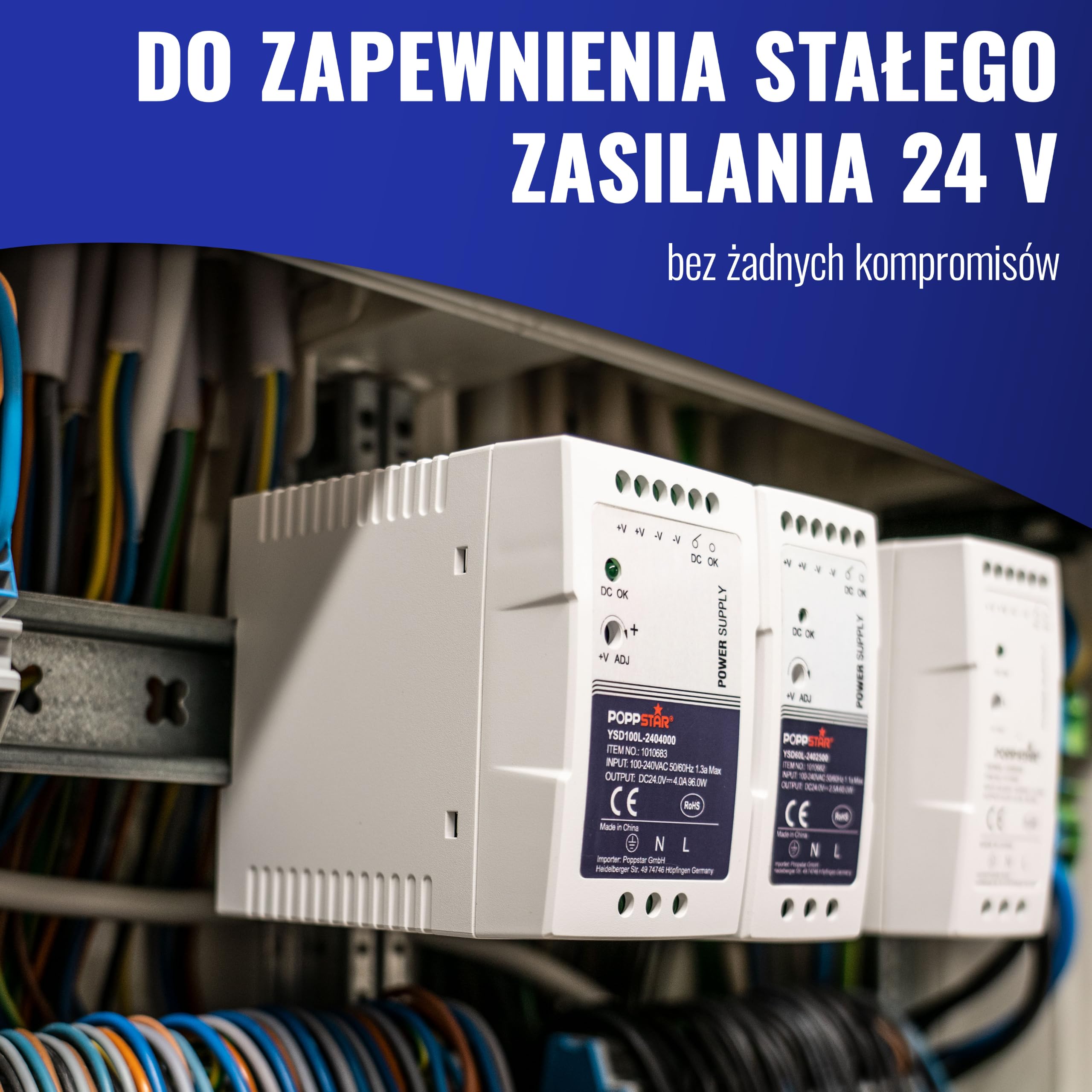 Poppstar superpłaski zasilacz na szynę montażową 24V DC 4 A 96 W, zasilacz DIN-Rail (96 W z PFC) transformator do szyn montażowych 55x100x92mm